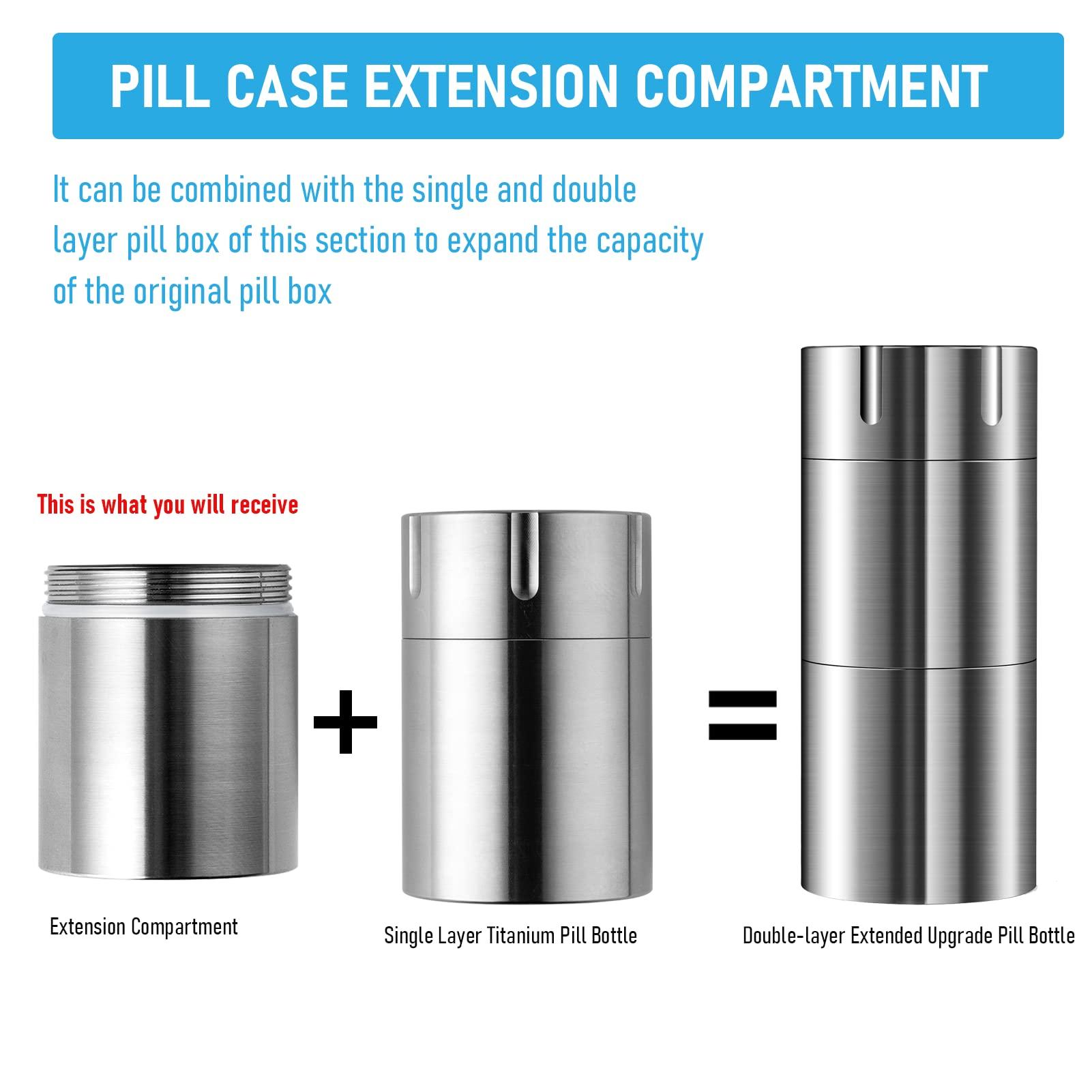 TISUR TISUR Pill Case Extension Compartments, Metal Titanium Pill Holder Pocket Small Pill Box Keychain Extra Extension,Pill Bottle Medicine Organizer Pill Container (1 Extension Compartment Without Cap)