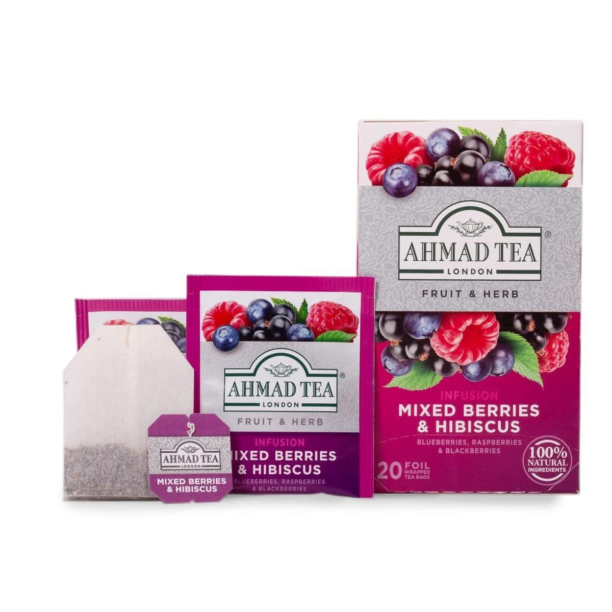 Ahmad Tea Ahmad Tea Herbal Tea, Mixed Berries & Hibiscus Teabags, 20 ct (Pack of 1) - Decaffeinated & Sugar-Free