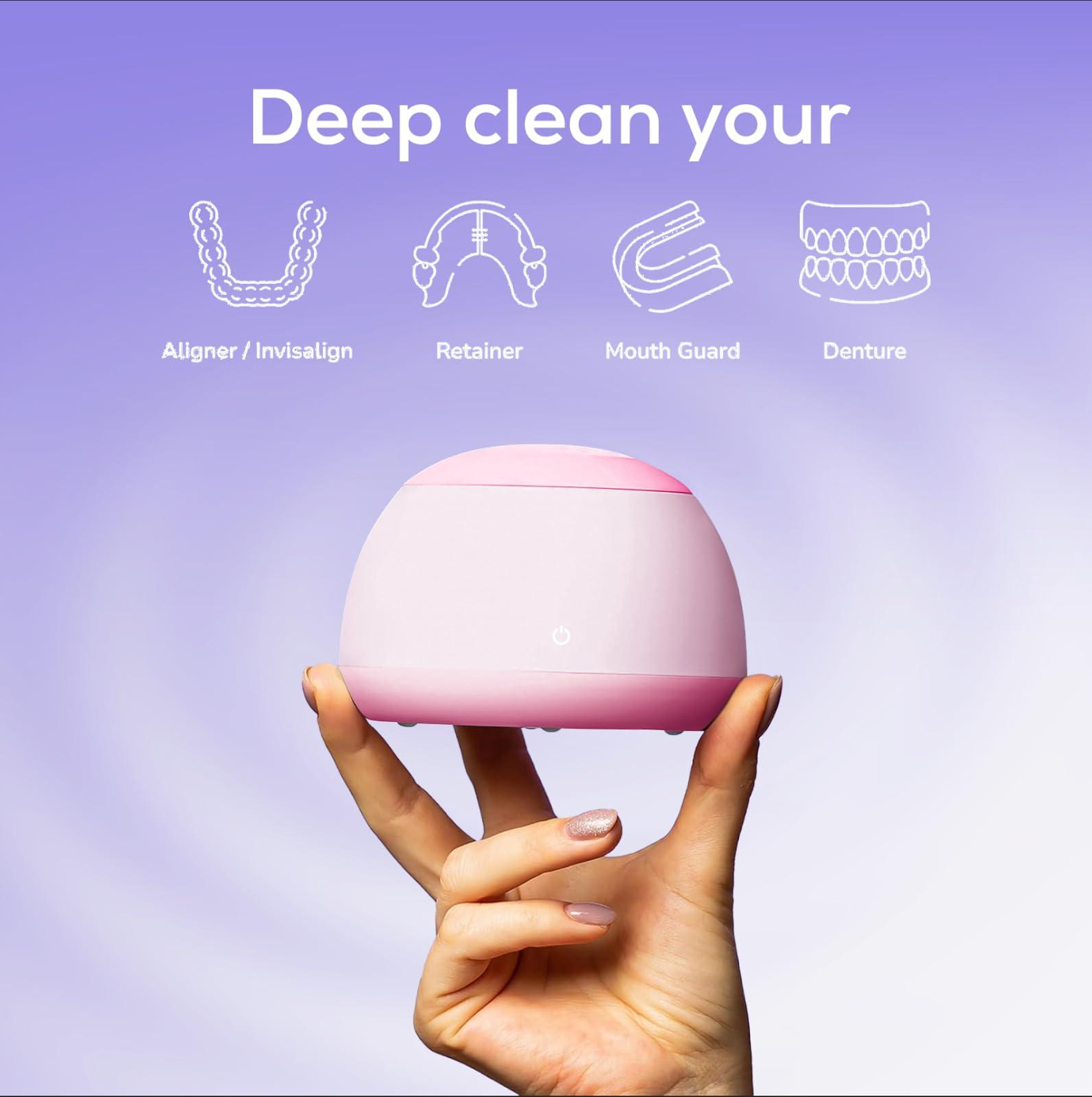 Zima Dental Zima Dental Pod | Rose Pink | Ultrasonic Retainer Cleaner Machine | Aligner, Nightguard, Mouth Guard, Denture Cleaner | Oral Dental Care FSA HSA Approved