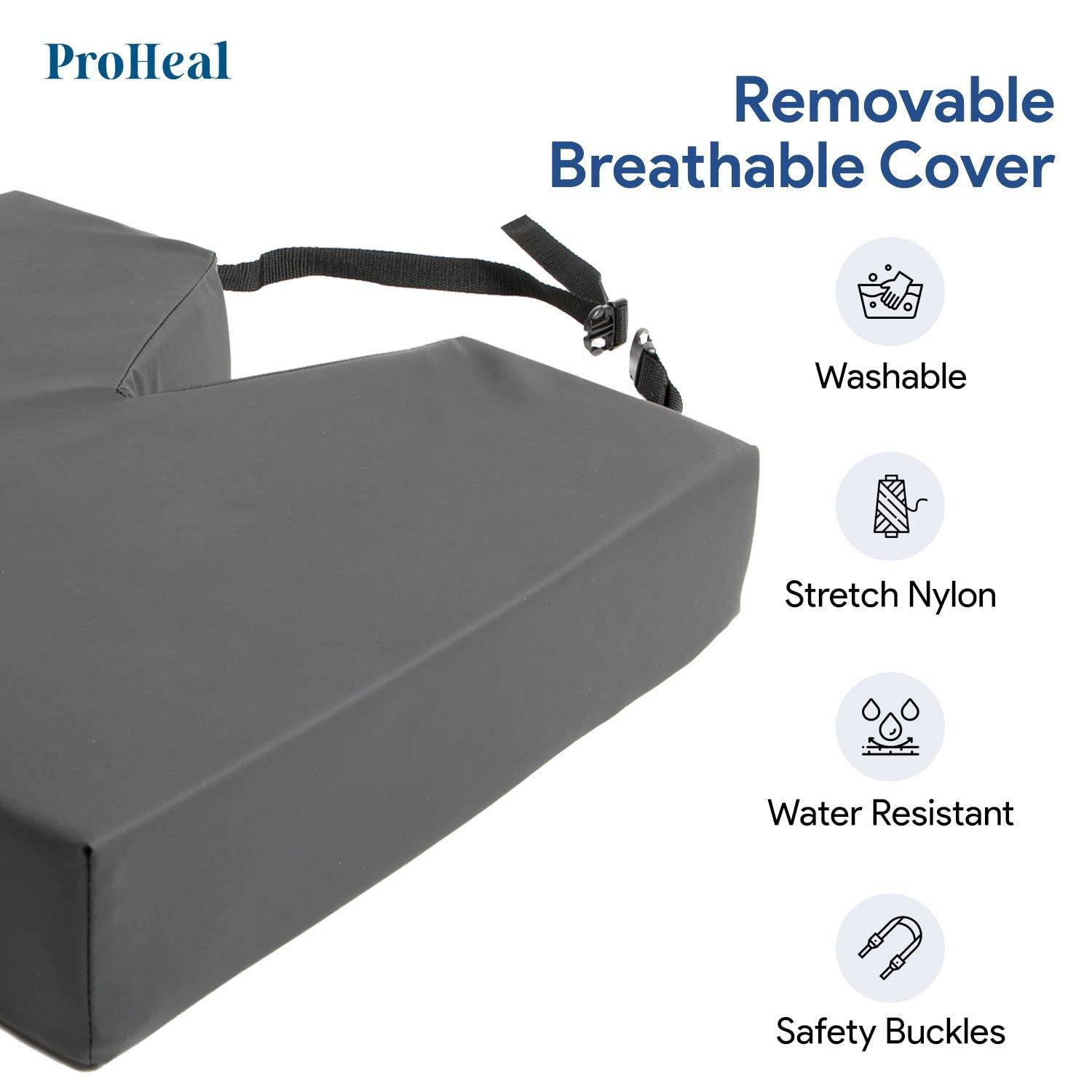 ProHeal Coccyx Foam Wheelchair Cushion 26\" x 20\" x 3\" - Offers Lower Back Support - Relief for Pressure Sores and Pain - High Density, High Resilient Foam - 1 Year Warranty