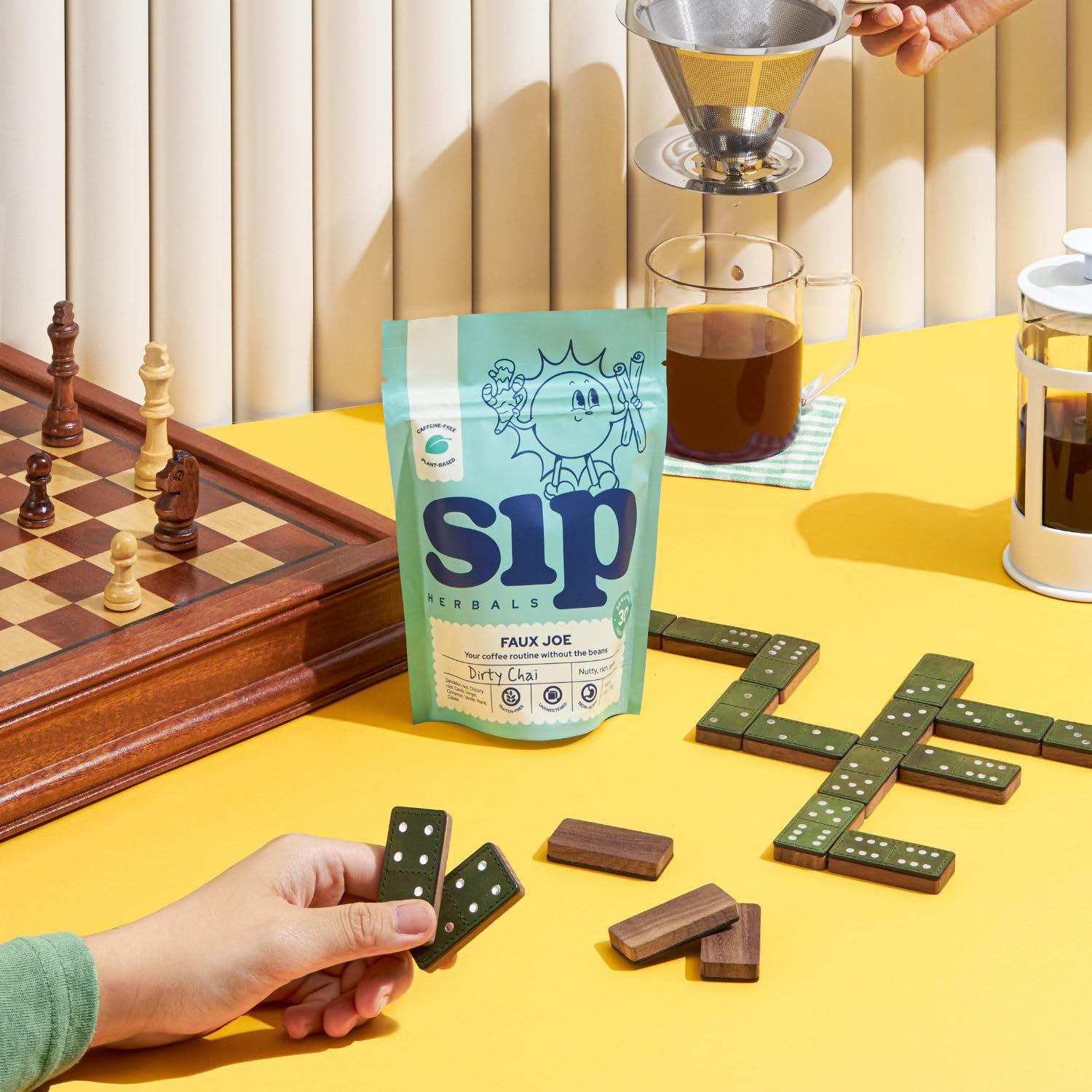 Sip Herbals Sip Herbal Coffee Alternative Herbal Tea - Boost Energy & Focus - Caffeine Free Organic Coffee Substitute Made with Carob, Dandelion, Chicory - Dirty Chai Roast (30 Servings) - Loose Leafs