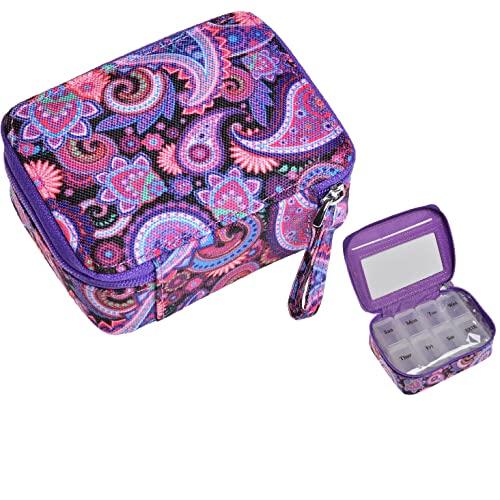MJFloria Pill Organizer Case, Weekly Pill Box for Vitamin and Supplement Holder, 7-Day Travel Organizer Medicine Case
