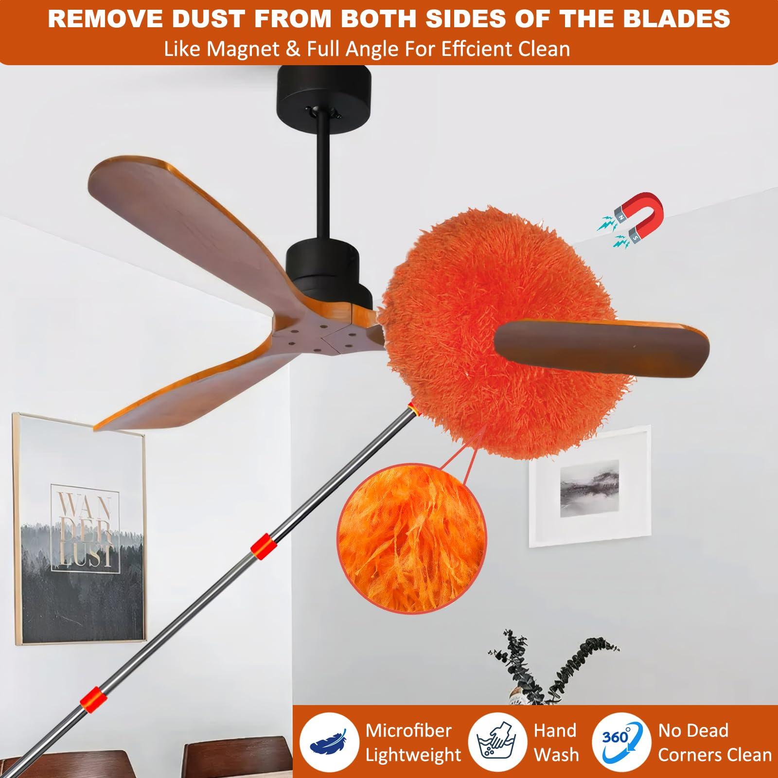 M-jump 20+ Feet High Reach Dusting Kit, Cobweb Duster & Ceiling Fan Duster with 3-14 ft Extension Pole for Cleaning, Microfiber Feather Duster Cleaner for Cleaning Walls Bookshelves Furniture Door Window