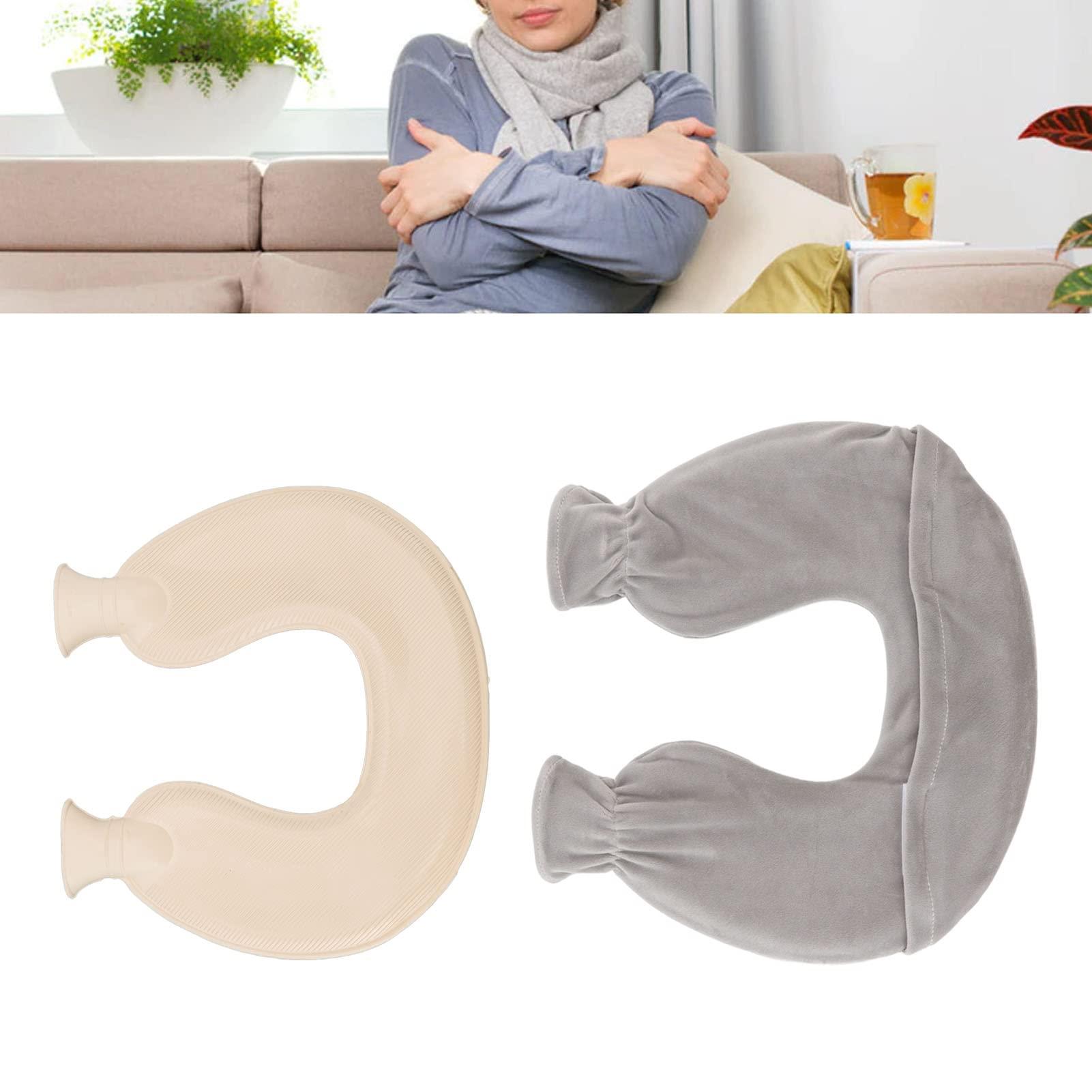 CHICIRIS CHICIRIS Neck Hot Water Bag, 1 Liter U Shaped Rubber Hot Water Bottle with Cover for Pain Relief, 14.3 x 12.4 (Gray)