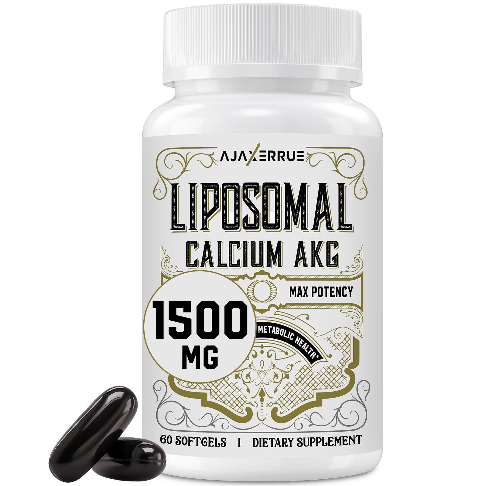 AJAXERRUE Liposomal Calcium AKG Supplement 1500 MG (Alpha-Ketoglutaric Acid), High Absorption, More Effective Than AAKG, Ca AKG for Longevity, Age Defense, Cellular Energy, Metabolic Function, 60 Softgels