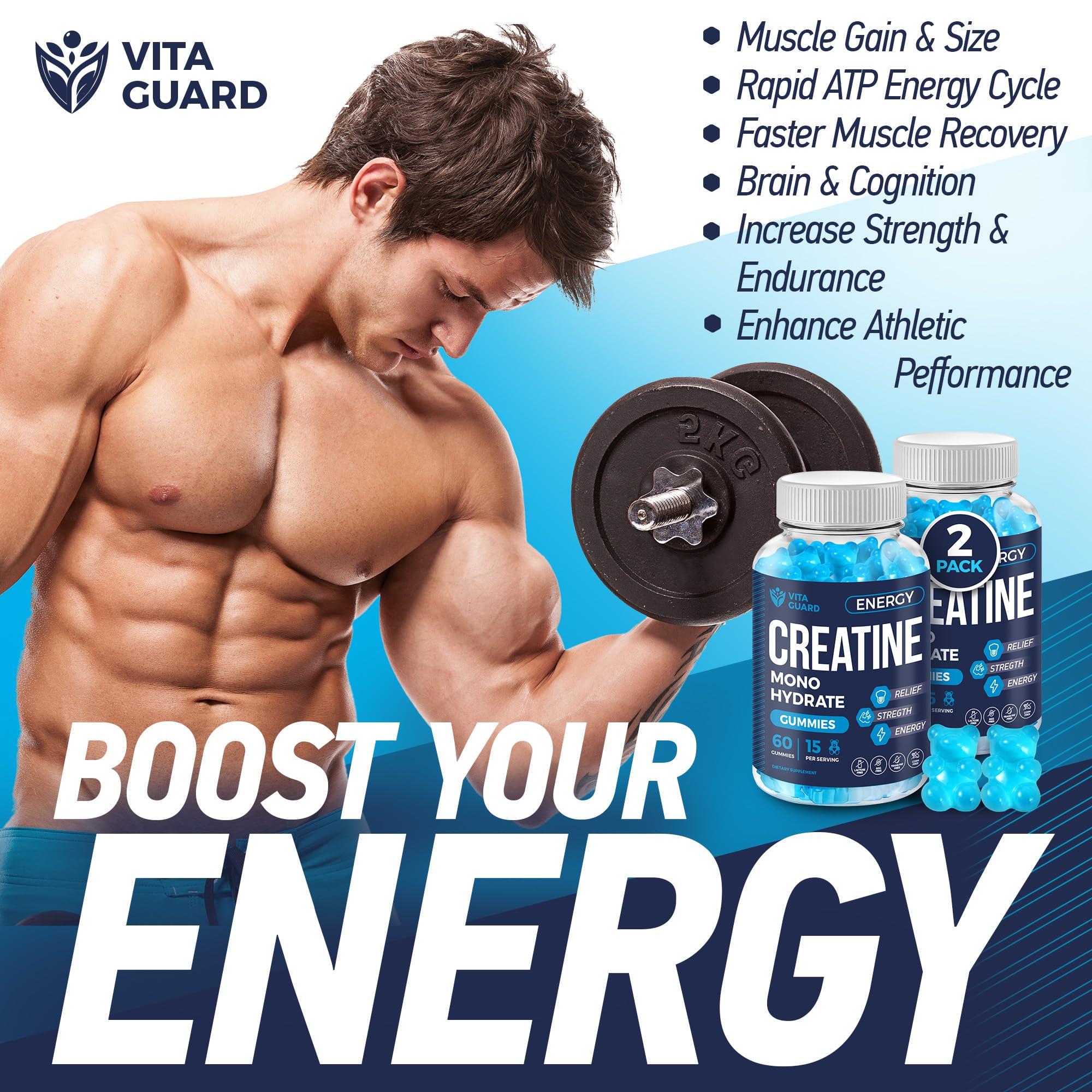 Vita Guard Vita Guard 5000mg Creatine Monohydrate Gummies Formula for Men and Women Ultimate Muscle Builder, Energy Booster & Pre-Workout Supplement (2 Pack)