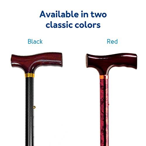 Carex Carex Folding Adjustable Handle Cane with Walnut Handle - Foldable Walking Cane for Women and Men - Adjustable Height (33" - 37"), Anti-Slip Rubber Tip