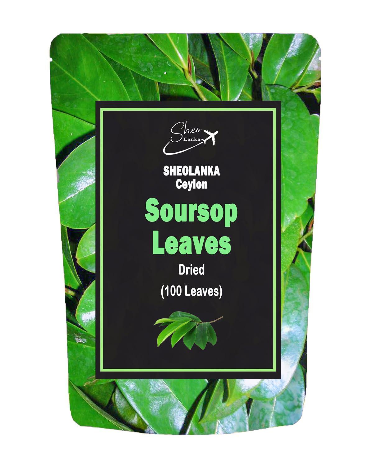 SHEOLANKA Dried Soursop Guanabana Graviola Guyabano (100 Leaves) Sugar/Caffeine/Gluten Free 100% Soursop Leaf by Sheolanka