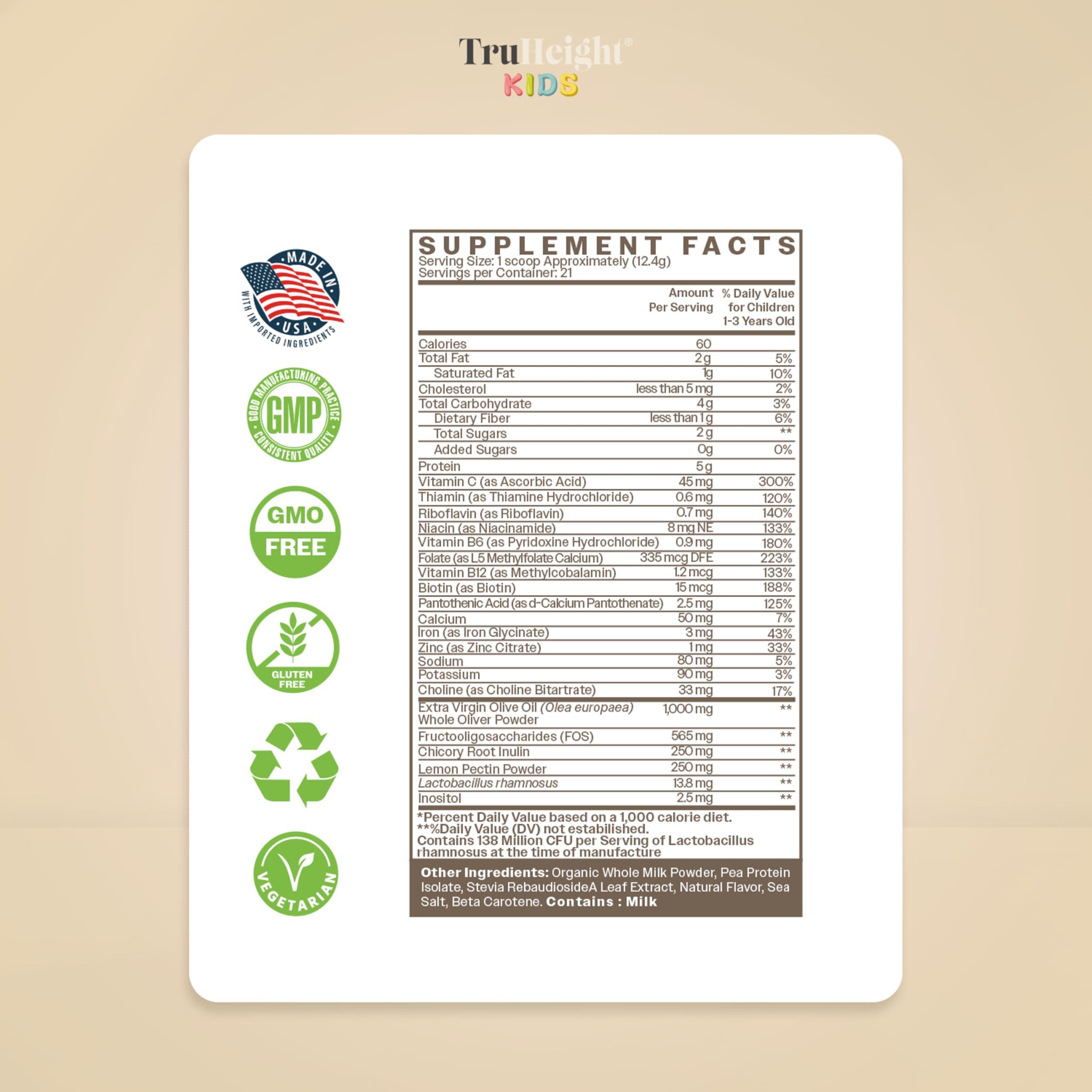 TruHeight TruHeight Toddler Advanced Formula+ (Vanilla) 16 Vitamins Including C, D, Protein & Iron for 1, 2, 3 Years Old, Milk Based Nutritional Drink, Toddler Complete Nutrition 12-36 Months - Non GMO