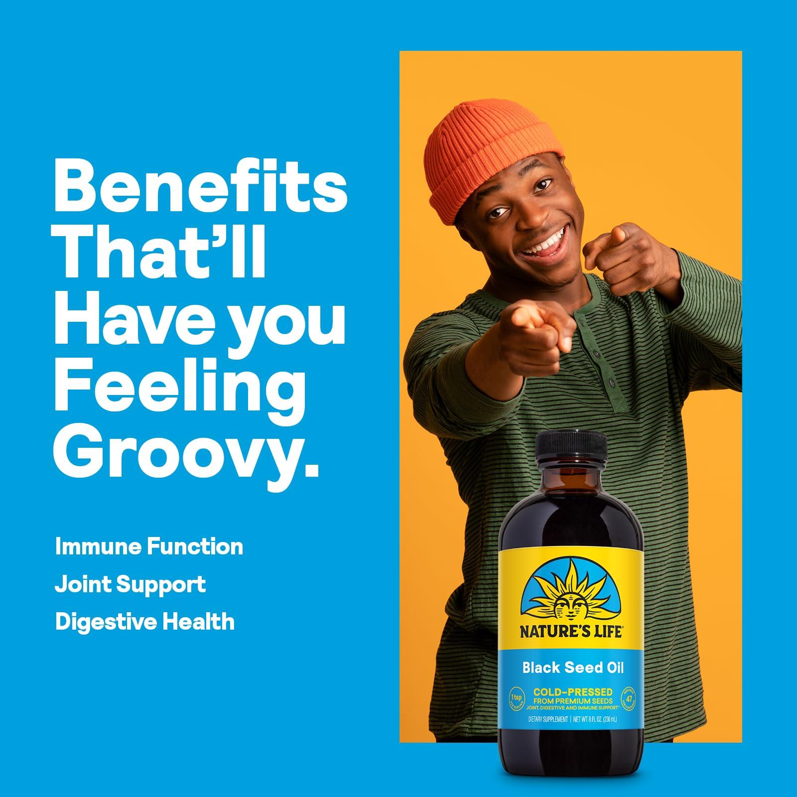 Health From The Sun Natures Life Black Seed Oil, Cold-Pressed Black Cumin Seed Oil - Joint, Digestive Health, and Immune Support - Lab Verified, 60-Day Money-Back Guarantee - 47 Servings, 8 Fl. Oz.