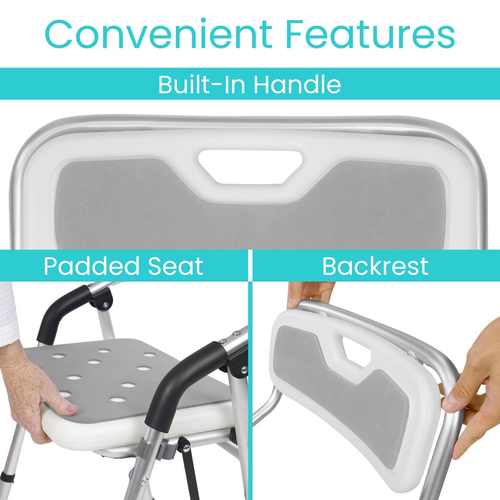 Vive Vive Shower Chair For Elderly And Disabled - Folding Seat With Arms And Back - Foldable Bathroom Chairs For Sitting, Inside Shower - Portable For Travel - Fold Down, Collapsible, Compact & Comfortable
