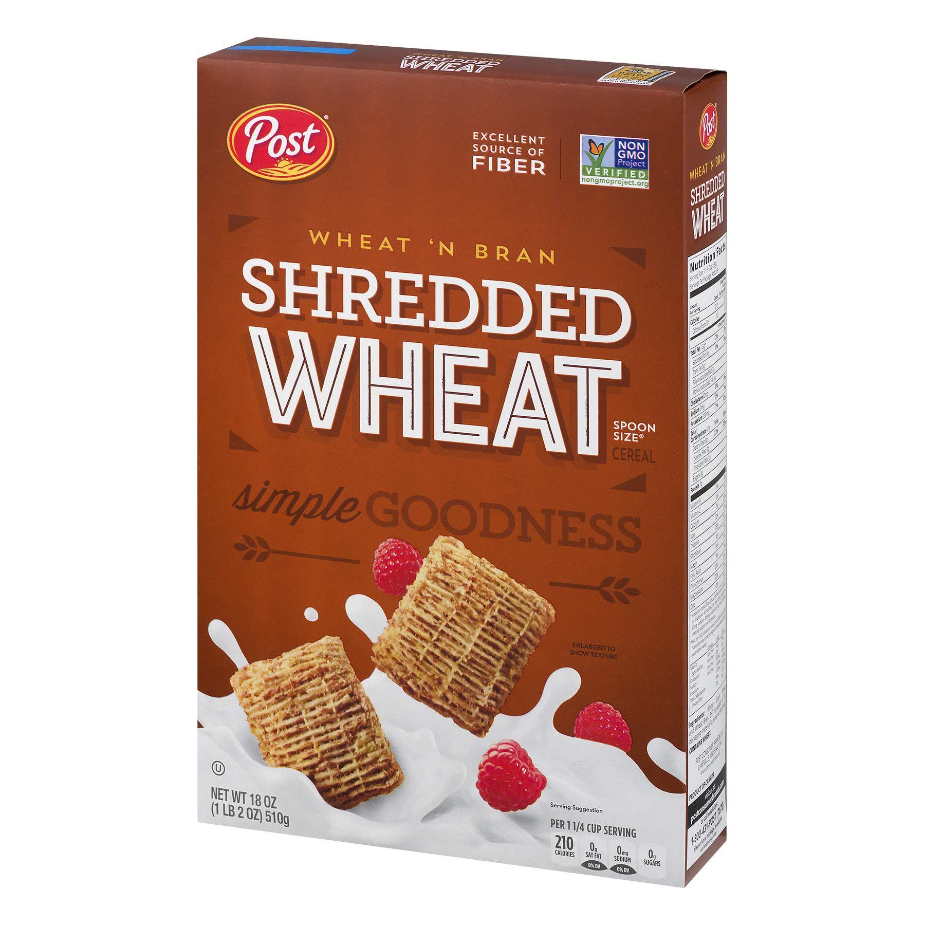 Shredded Wheat Post Shredded Wheat \' Bran, Spoon Size, 18-Ounce Boxes - Pack of 6