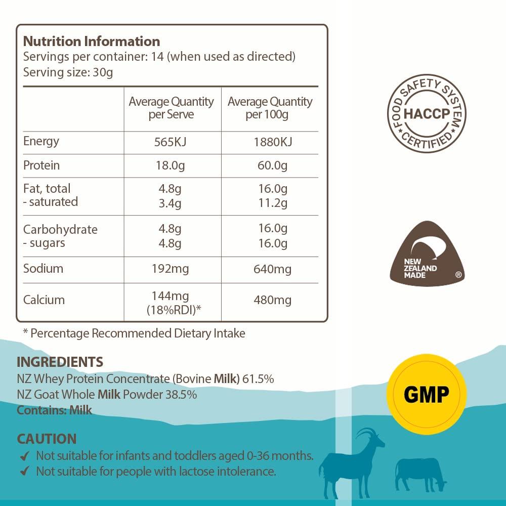 HI WELL PURE & NATURAL NEW ZEALAND Hi Well Premium New Zealand Protein Powder with Goat Milk 420g