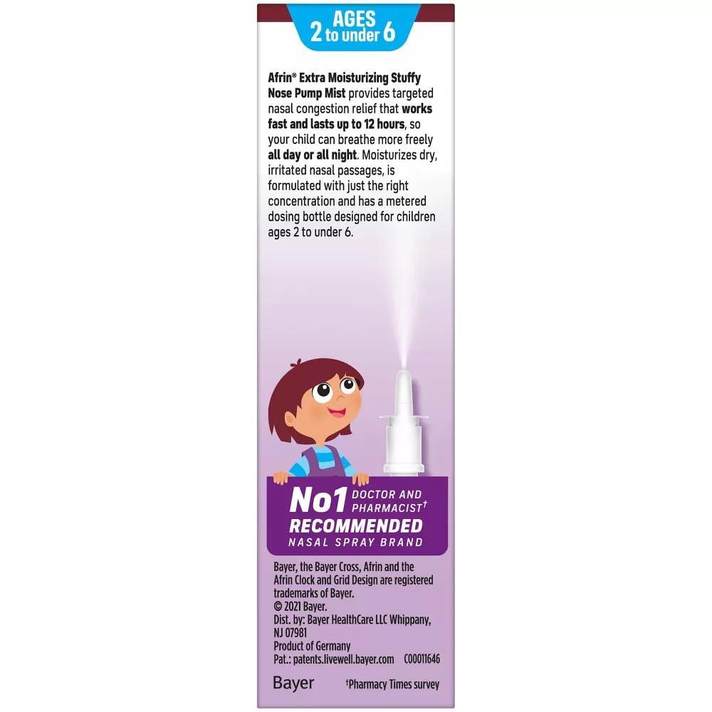 Afrin Afrin Childrens, Age 2-6, Extra Moisturizing Stuffy Nose Spray, 12 Hour Nasal Congestion Relief - 15 mL