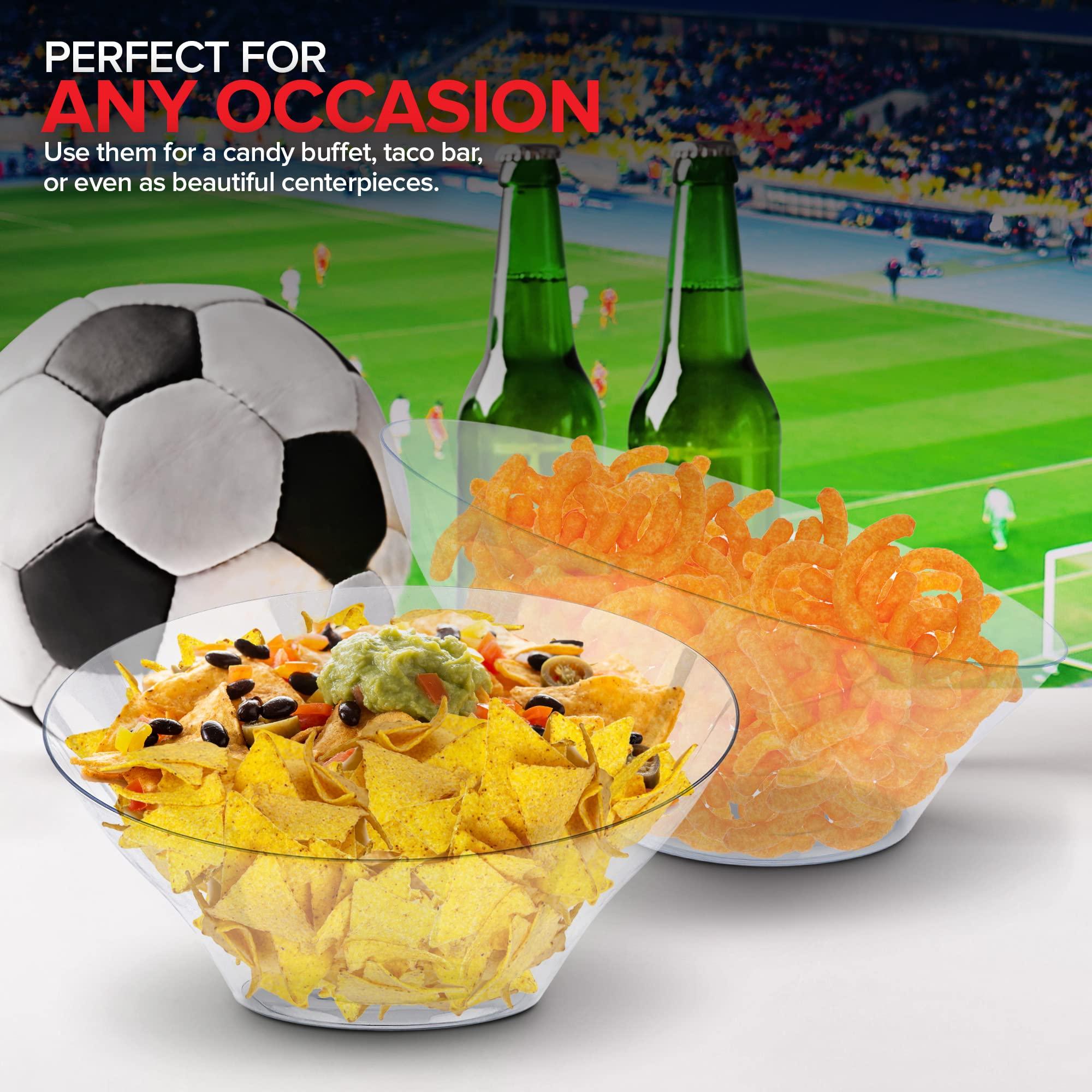 Stock Your Home 54oz Clear Plastic Serving Bowls (4 Pack) Large Disposable Candy Dishes, Buffet Containers for Chips, Popcorn, Snacks, Punch, Salad Bar, Snack Bowl, Parties, Office Desk, Bridal Shower, Party Supplies