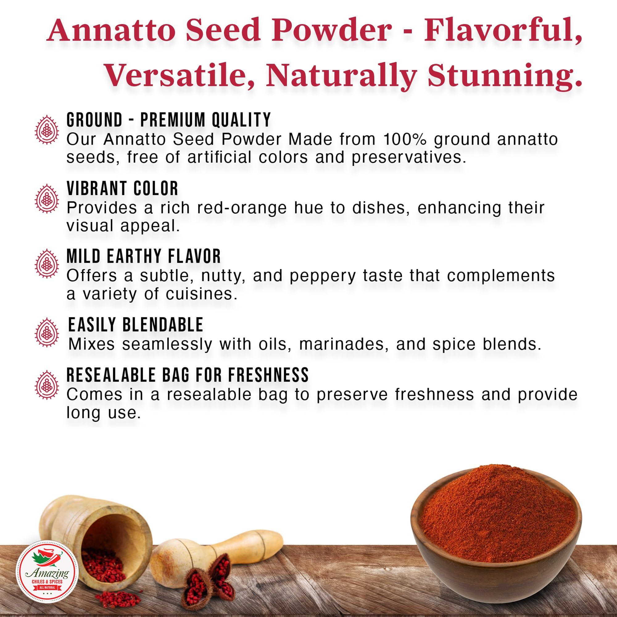 Amazing Chiles & Spices Achiote Powder – Ground Annatto Seeds 8oz Great for Adding Color and Mild Flavor in Soup, Stews, Meats and Mexican Recipes