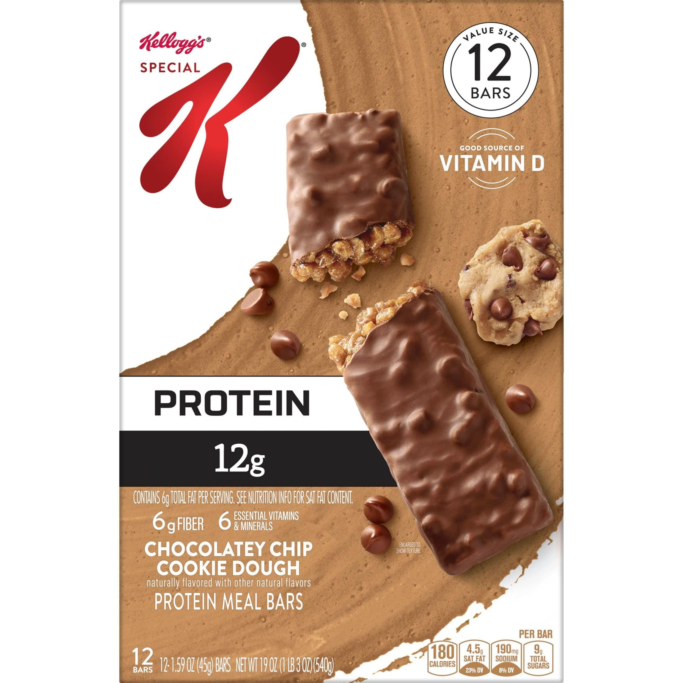 Special K Kellogg's Special K Protein Meal Bars, 12g Protein Snacks, Meal Replacement, Chocolatey Chip Cookie Dough, 19oz Box (12 Bars) (Pack of 2)