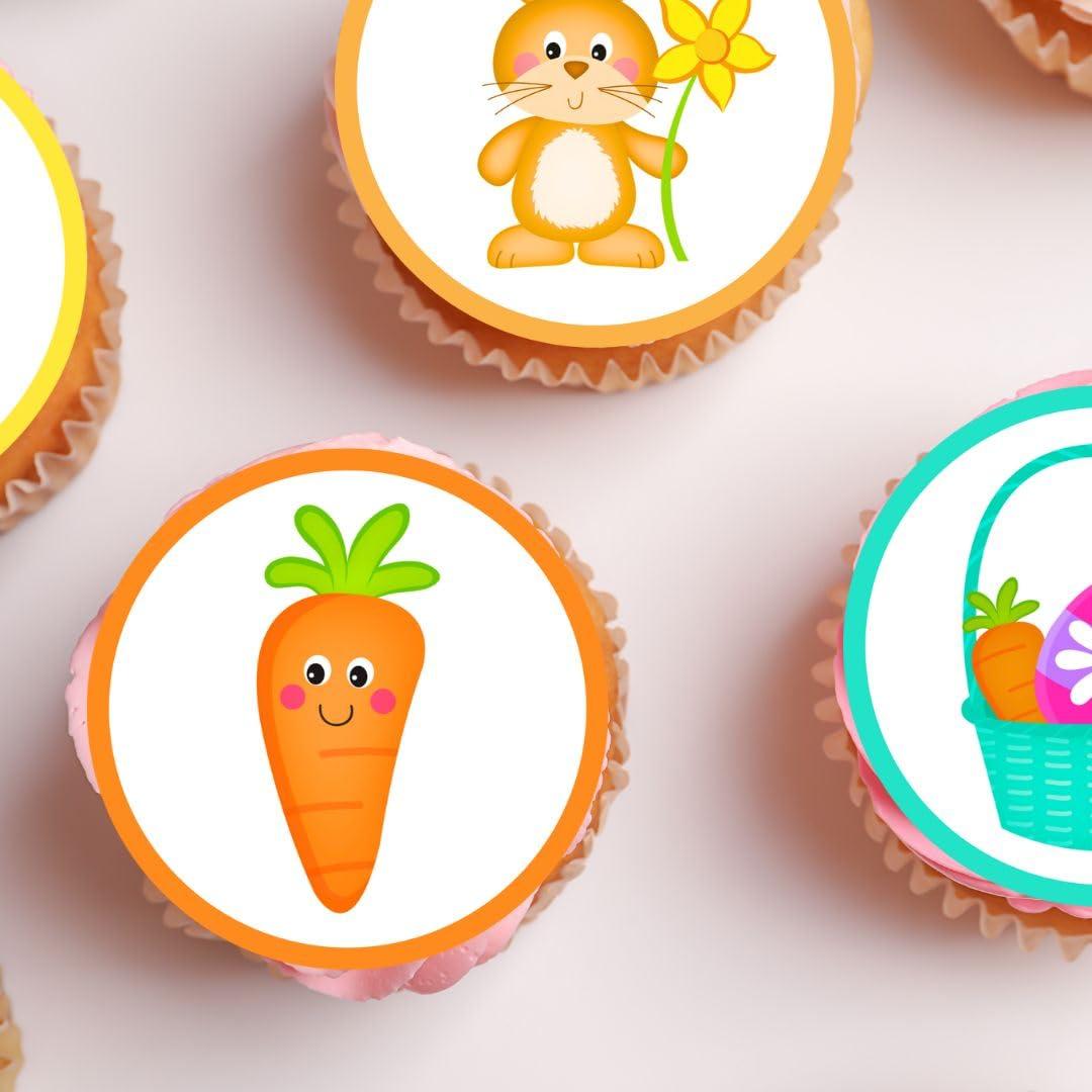 Cian's Cupcake Toppers Ltd 24 Easter Mix Edible Cupcake Toppers - Stand Up Wafer Cake Decorations, Easter Bunny Cake Topper, Easter Party Decorations, Cookie Baking Supplies, Bright Easter Cake Decorations 4.5cm / 1.77 Inch