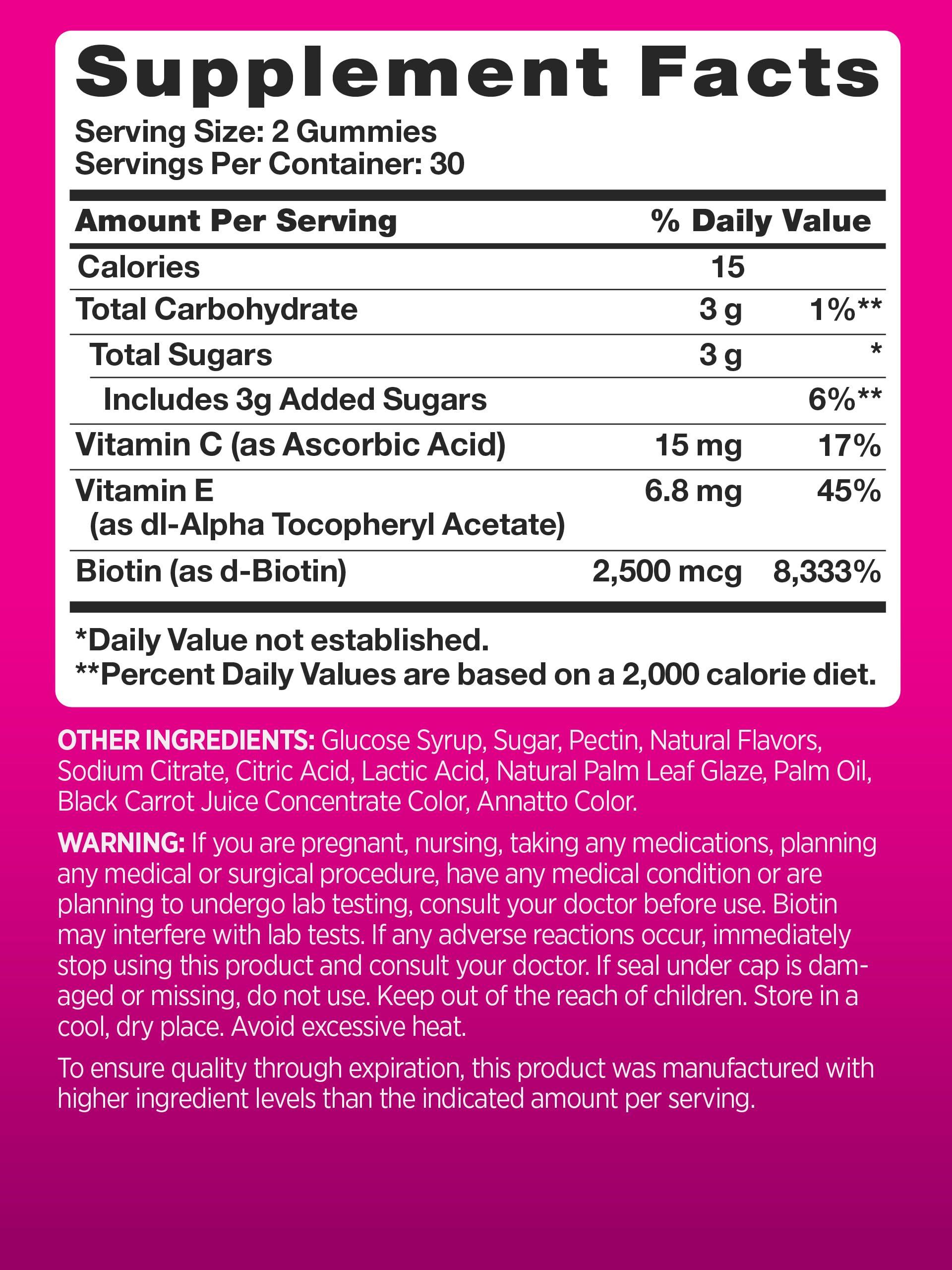 PINK PINK Biotin Gummies | 60 Count | Non-GMO & Gluten Free | Fruit Flavor Vitamin for Hair Skin and Nails