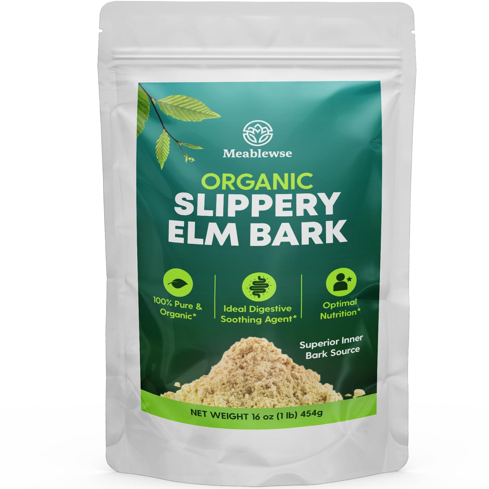 Meablewse Slippery Elm, with Superior Inner Bark Source, Slippery Elm Bark Natural Herb for Soothing Throat* & Digestive, Diarrhea, Gut Health, 100% Pure & Vegan, Non-GMO, Made in The USA, 1 lb (349 Serving)