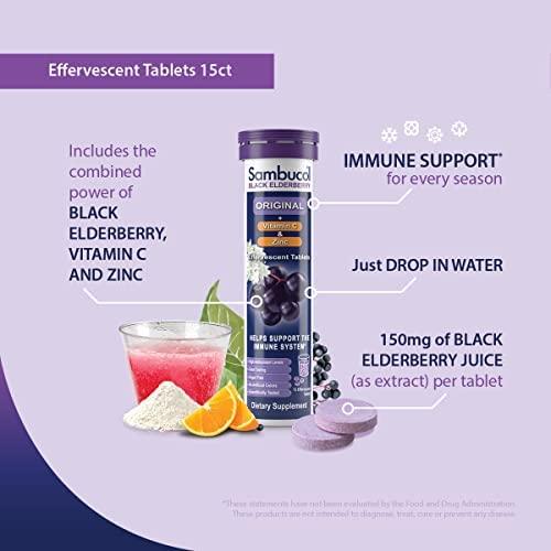 Sambucol Sambucol Black Elderberry Effervescent Tablets - Elderberry with Zinc and Vitamin C for Adults, Elderberry Dissolving Tablets, Berries - 15 Count