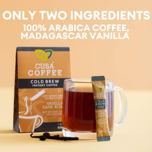 Cusa Tea Cusa Tea & Coffee | Premium Instant Vanilla Dark Roast | Rainforest Alliance Certified Arabica Beans | Hot or Cold Brew Drink Mix Packets (30 Single Servings)