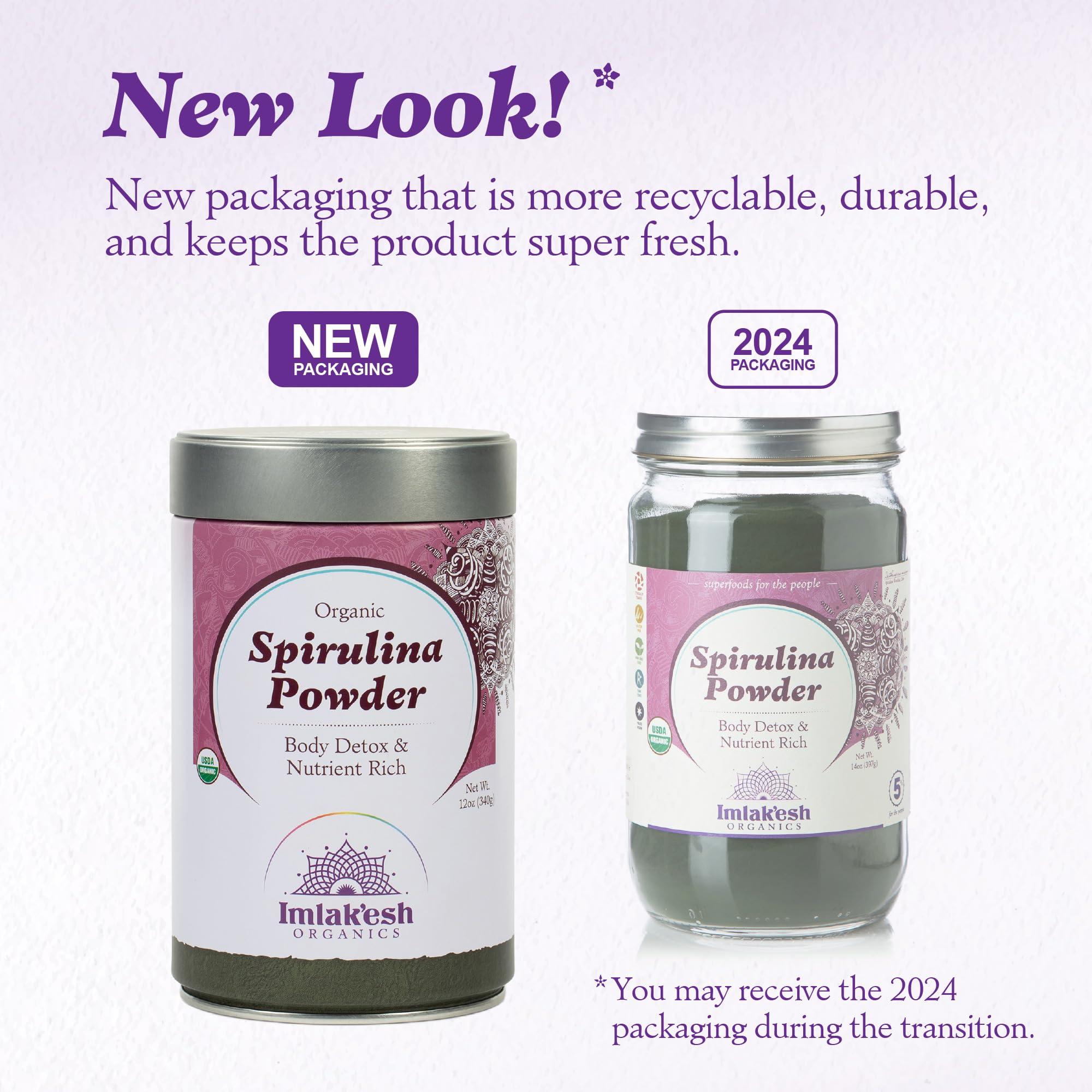 Imlak'esh Organics Imlakesh Organics - Organic Spirulina Powder - Blue-Green Algae Powder - Superfood with Protein and Antioxidants - Vegan, Non-GMO, and Gluten Free (14oz Glass Jar)