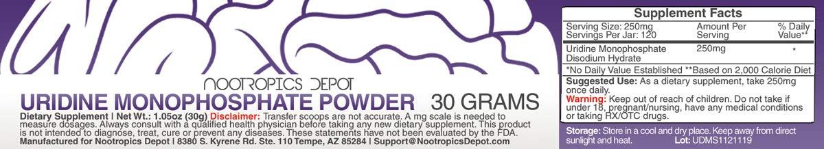 Nootropics Depot Nootropics Depot Uridine Monophosphate Powder | 30 Grams | Disodium Salt | Supports Healthy Cognitive Function | Supports Healthy Mitochondrial Function