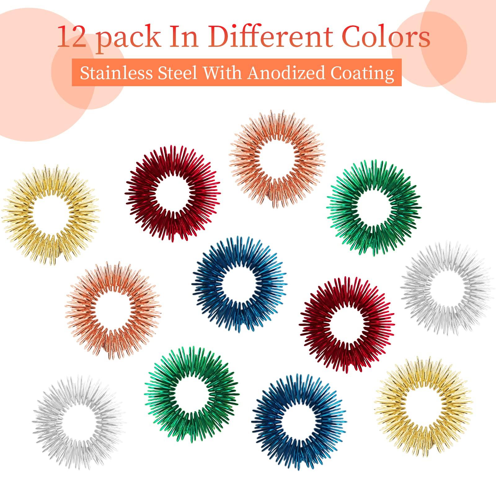 BLMHTWO BLMHTWO 12 Pack Acupressure Rings Stress Relief Rings Spike Ring Fidget Ring Sensory Rings Acupressure Massage Rings Trichotillomania Spiky Sensory Finger Rings Acupressure Ring for Men Women Adults
