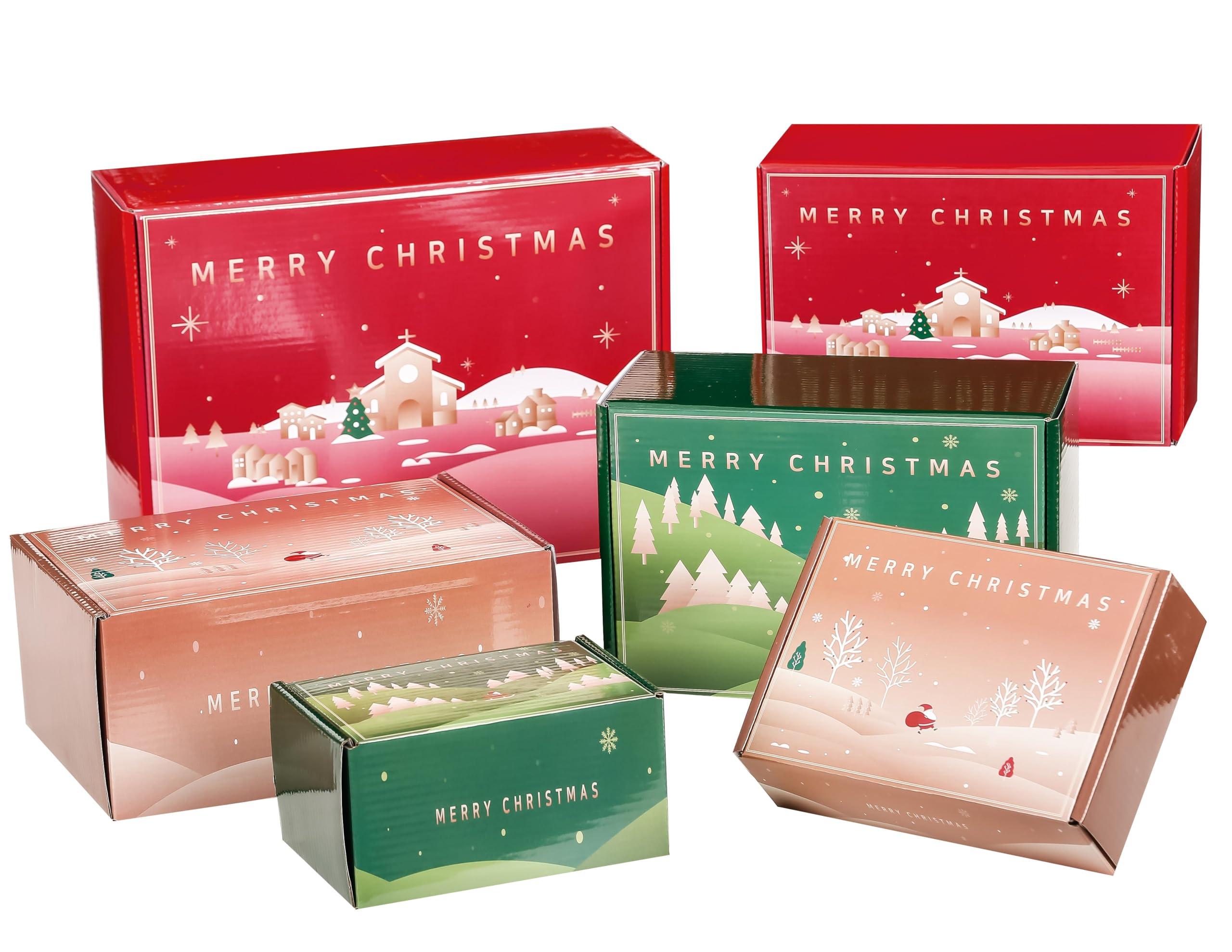 AIFHAAN Christmas Shipping Box 9x6x4 Inch, Corrugated Recyclable Mailer Gift Box with Lid for Small Business, Christmas Gift Wrapping Box Packaging Storage (9x6x4in, Christmas Green)