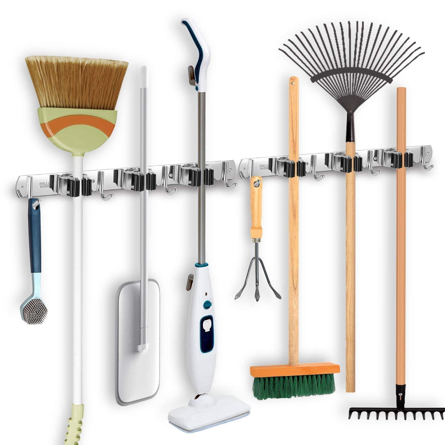 IMILLET IMILLET Mop and Broom Holder, Wall Mounted Organizer Mop and Broom Storage Tool Rack