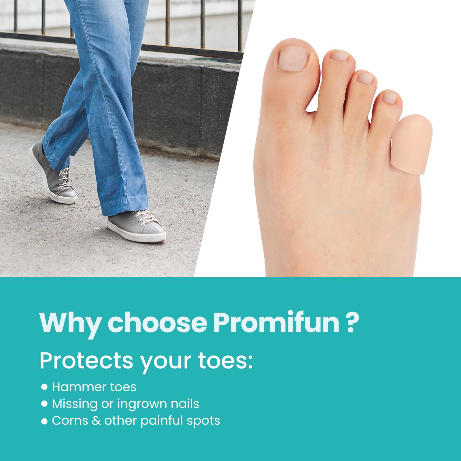 Promifun Promifun Silicone Toe Protectors,4 Pairs Soft Gel Toe Protectors for Men & Women-Toe Caps for Foot Pain Relief-Toe Sleeves for Ingrown Toenails, Corns, Calluses, Blisters(Skin Color+4S)