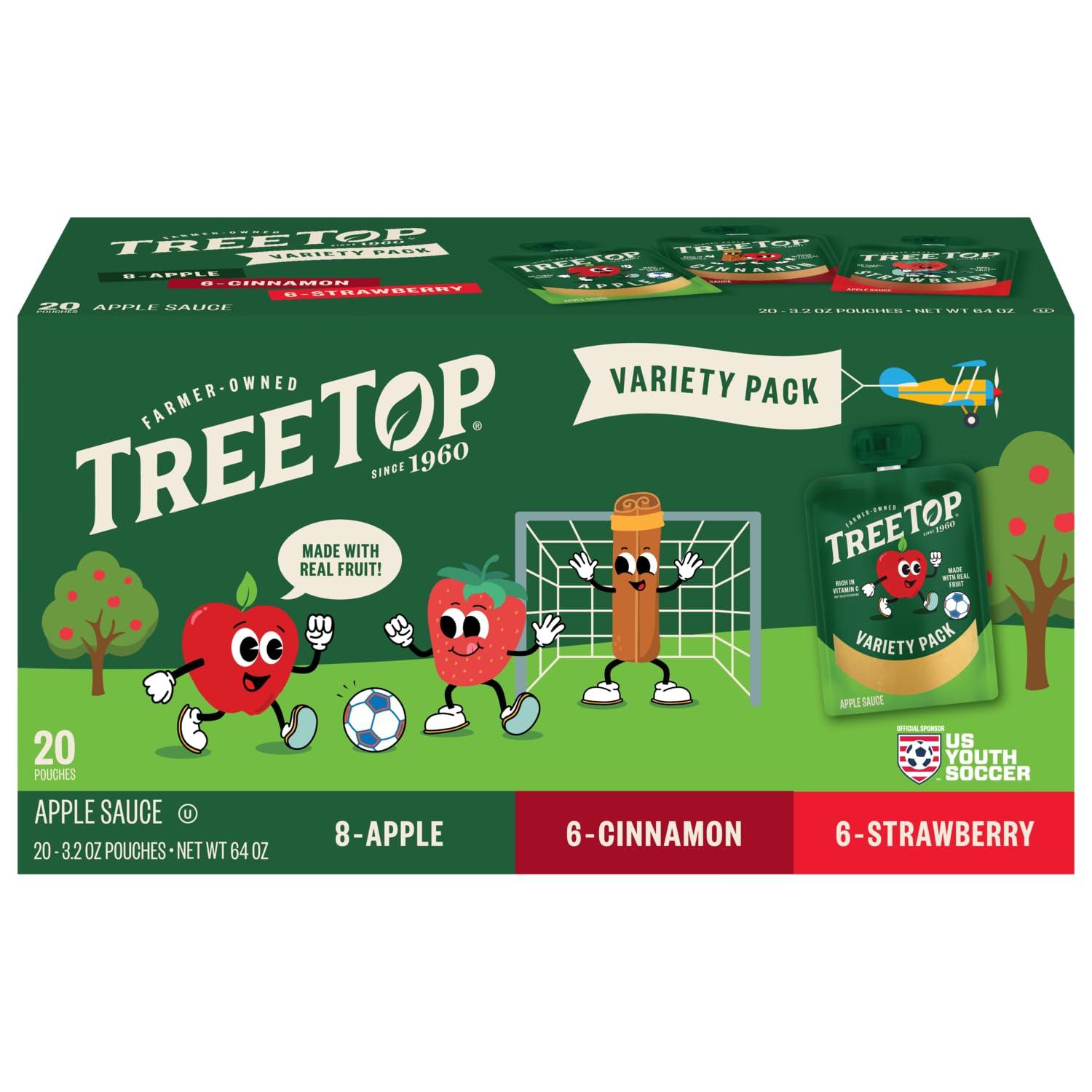 Tree Top Tree Top Apple Sauce Pouches Variety Pack, Apple, Strawberry, Cinnamon, 3.2 oz. each (Pack of 20)