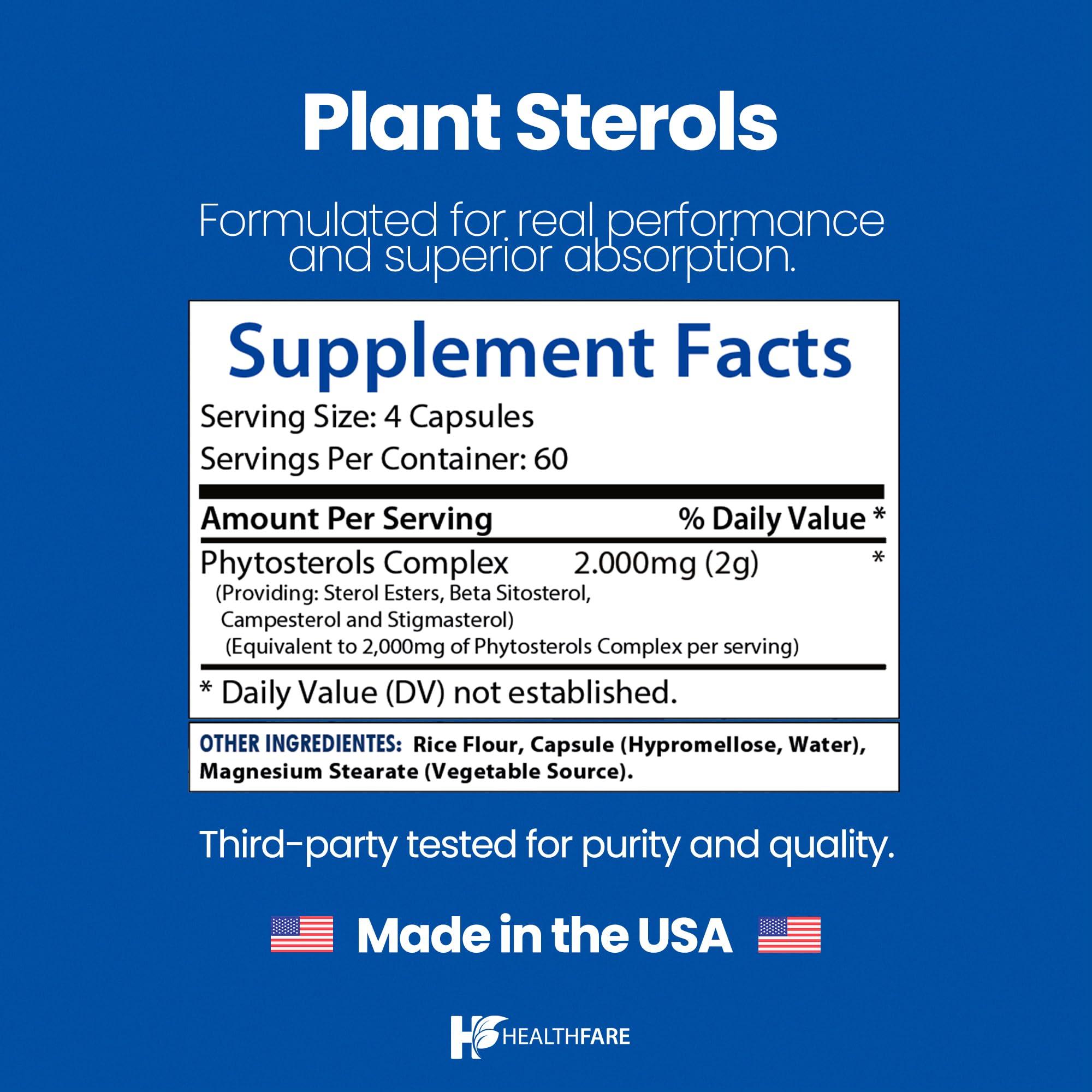 Healthfare Healthfare Plant Sterols Supplement | 2000mg | 240 Capsules | Extra Strength with Beta Sitosterol | Gluten-Free | Non-GMO