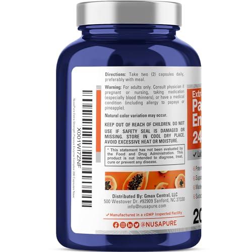 NusaPure NusaPure Papaya Papain Enzyme Complex 240,000 PU - 200 Veggie Caps - 100% Vegetarian, Non-GMO