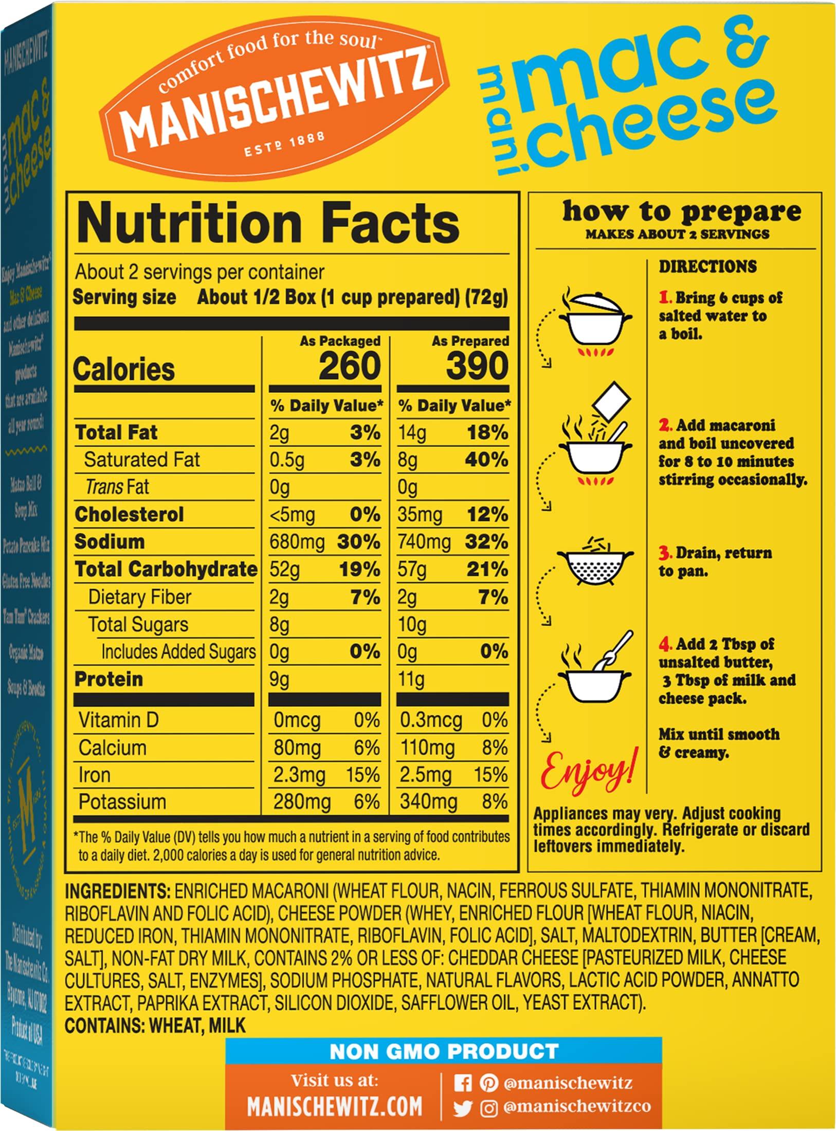 Manischewitz Manischewitz Kosher Mac & Cheese, 5.5oz (4 Pack) Made with Real Cheddar Cheese, No Artificial Colors of Flavors, Certified Kosher