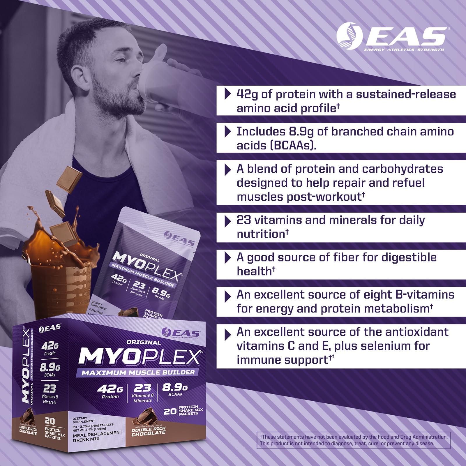 Experimental and Applied Sciences EAS Experimental & Applied Sciences Original Myoplex Maximum Muscle Builder | Meal Replacement Protein Drink Mix | Quality Protein Blend | 42g Protein | 20 Individual Packets (Cinnamon Cereal Crunch)