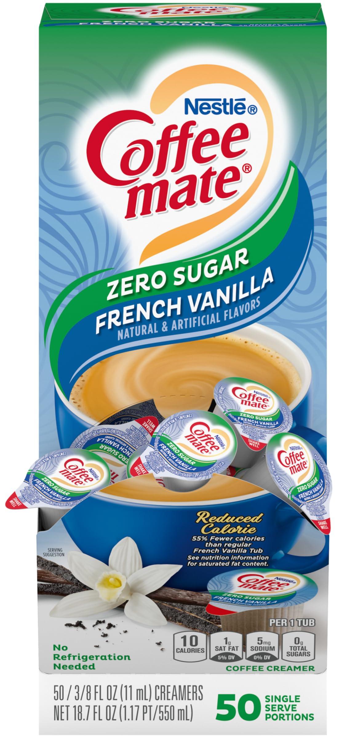 By The Cup Nestle Coffee mate Liquid Coffee Creamer Singles, Zero Sugar French Vanilla, 50 Ct Box (Pack of 2) with Coffee Scoop
