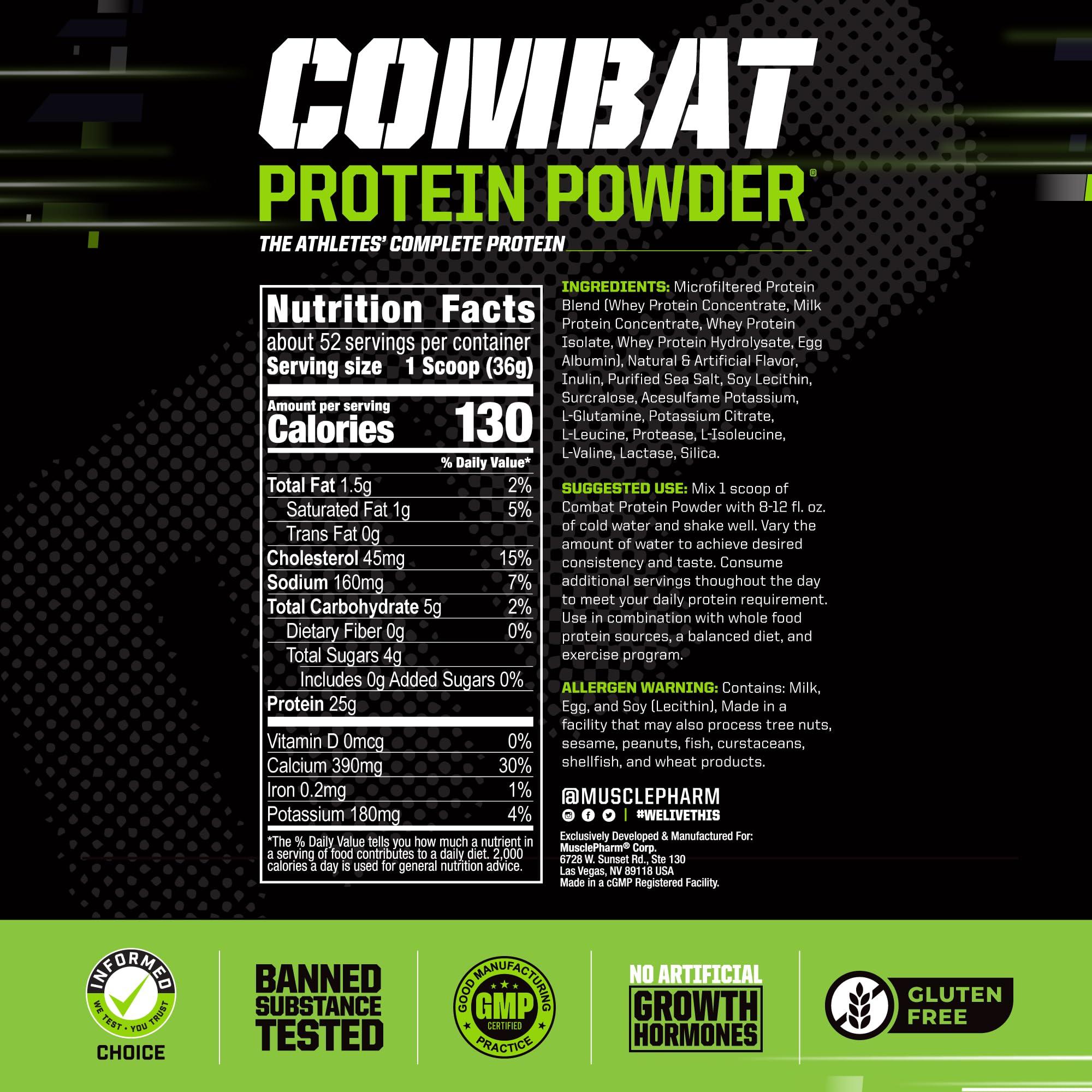 Muscle Pharm MusclePharm Combat Protein Powder, Horchata Flavor, Fuels Muscles for Productive Workouts, 5 Protein Sources Including Whey Protein Isolate & Egg Albumin, Gluten Free, 4 lb, 52 Servings