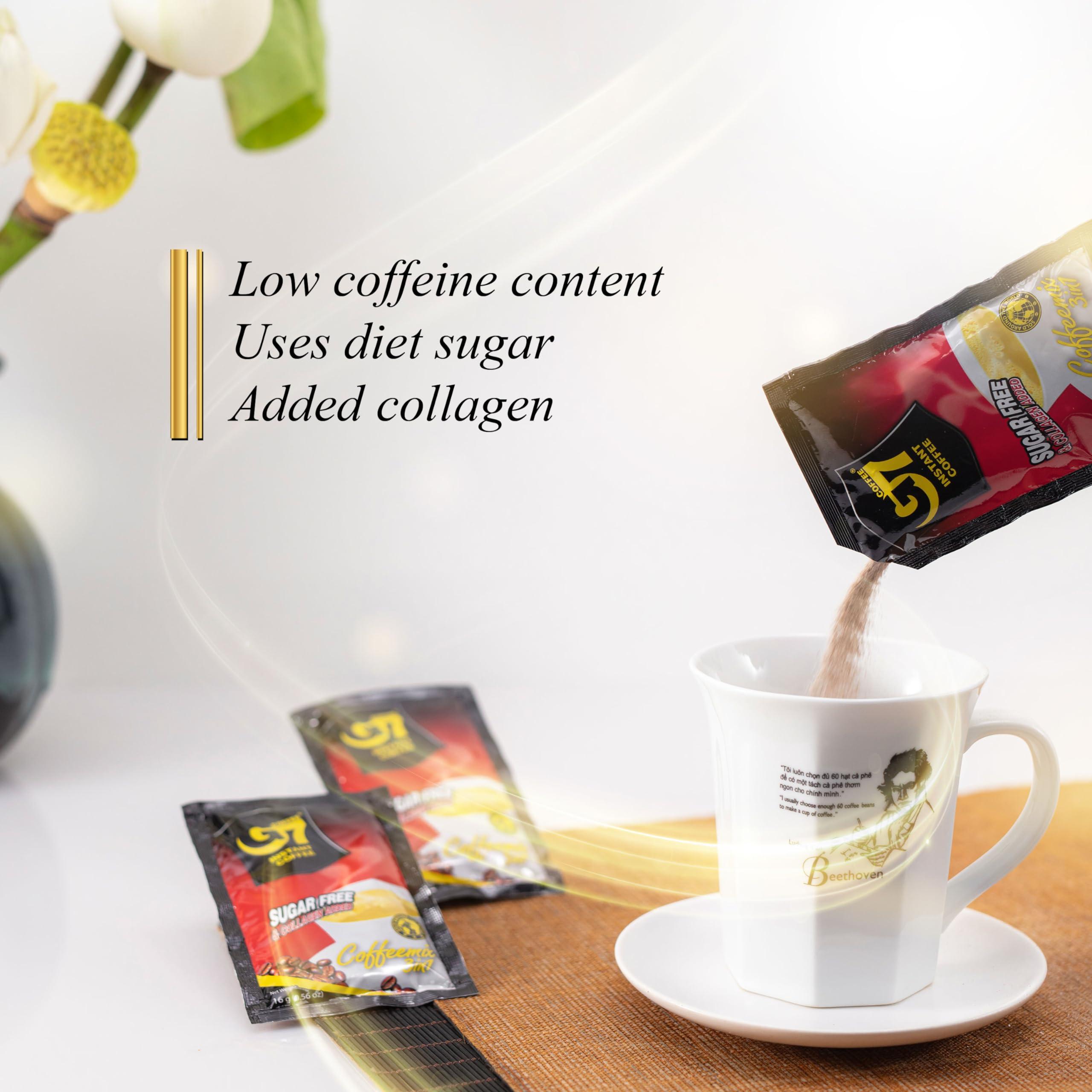 TRUNG NGUYÊN LEGEND TRUNG NGUYEN G7 3-IN-1 COLLAGEN ADDED & SUGAR FREE Instant Coffee for Energy Boost - Collagen Added, Low Caffein & Diet Sugar - Strong and Pure Vietnamese Instant Coffee (22 Sachets/Bag)