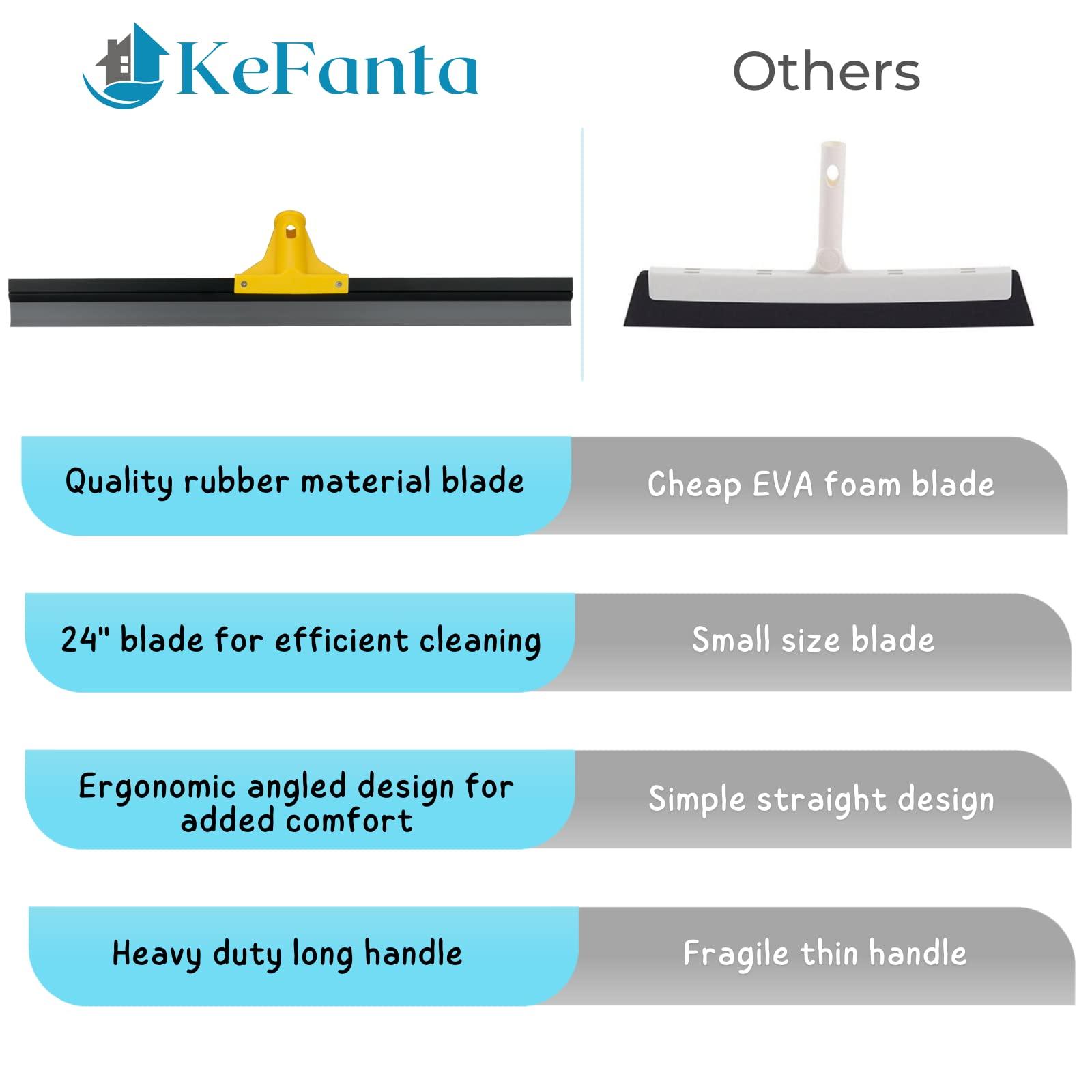 KeFanta Floor Squeegee for Concrete and Tile Cleaning, 24\'\' Rubber Wiper Broom, Large Heavy Duty Water Scraper with 60\'\' Long Handle for Garage, Deck, Bathroom, Shower Glass, Window