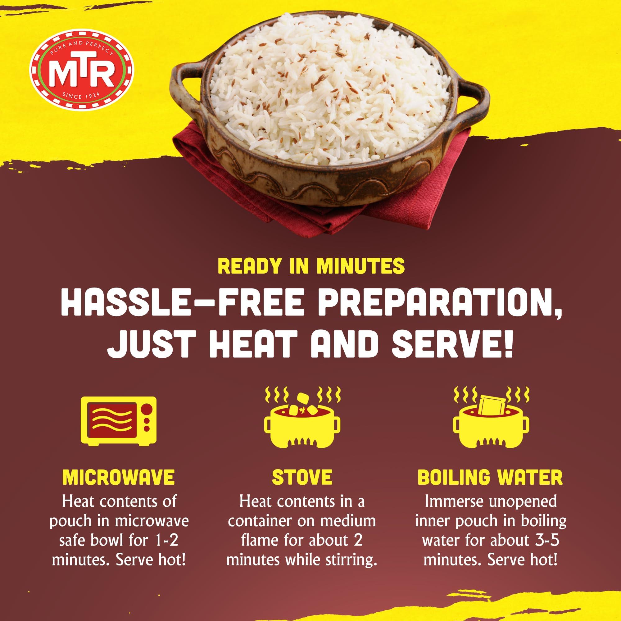 MTR MTR Ready-To-Eat: Jeera Rice - Cumin Rice - Microwavable Rice Packs for Instant Meals - Delicious & Nutritious Rice Ready in Minutes - Suitable for Vegetarians with Natural Ingredients - (Pack of 6)