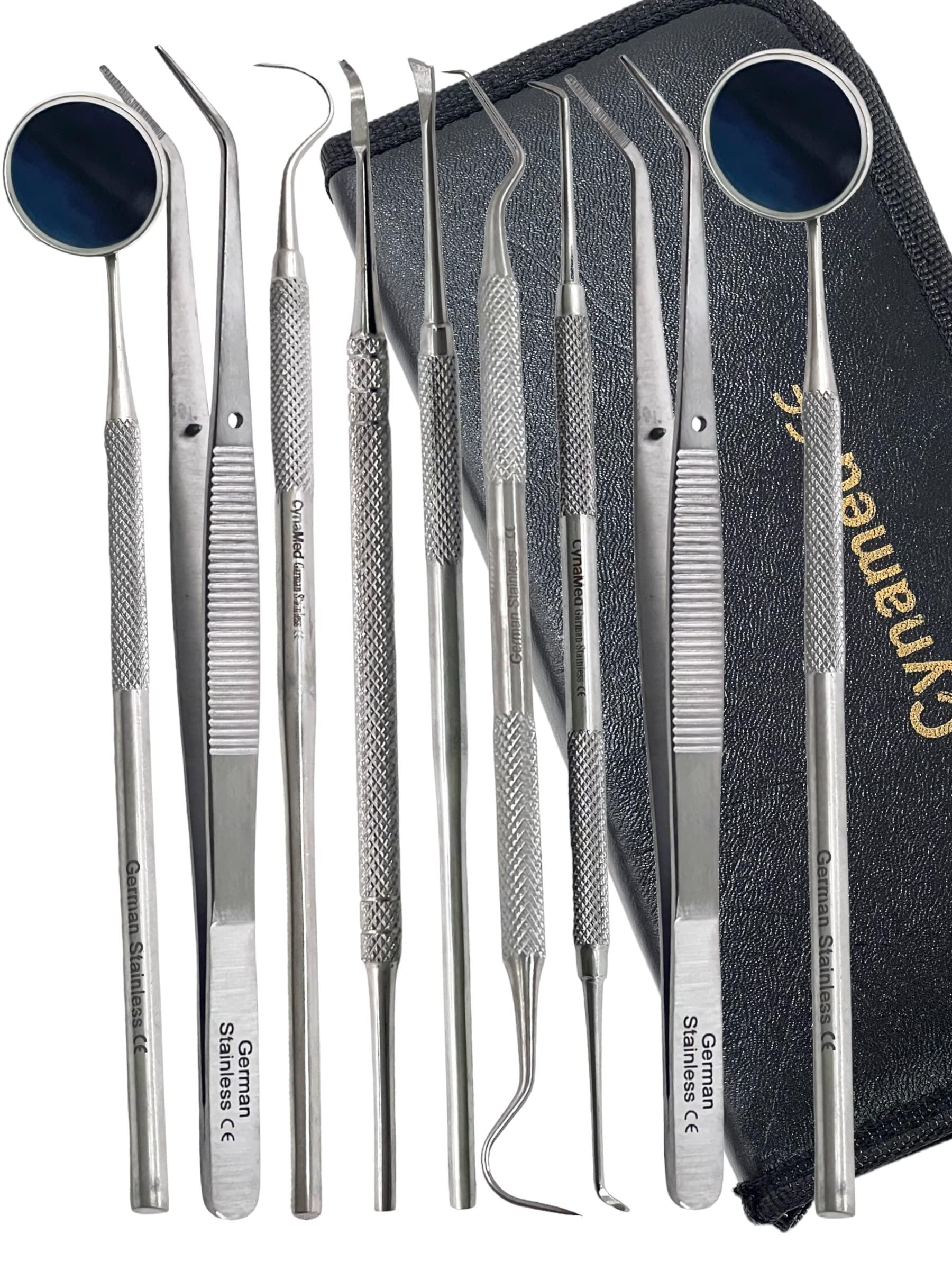 artlab Premium Dental Tools, Plaque Remover for Teeth, Professional Hygiene Cleaning Kit,Stainless Tooth Scraper Plaque Tartar Remover Cleaner,Dental Pick Scaler Oral Care Tools Set (Set of 9 with CASE)