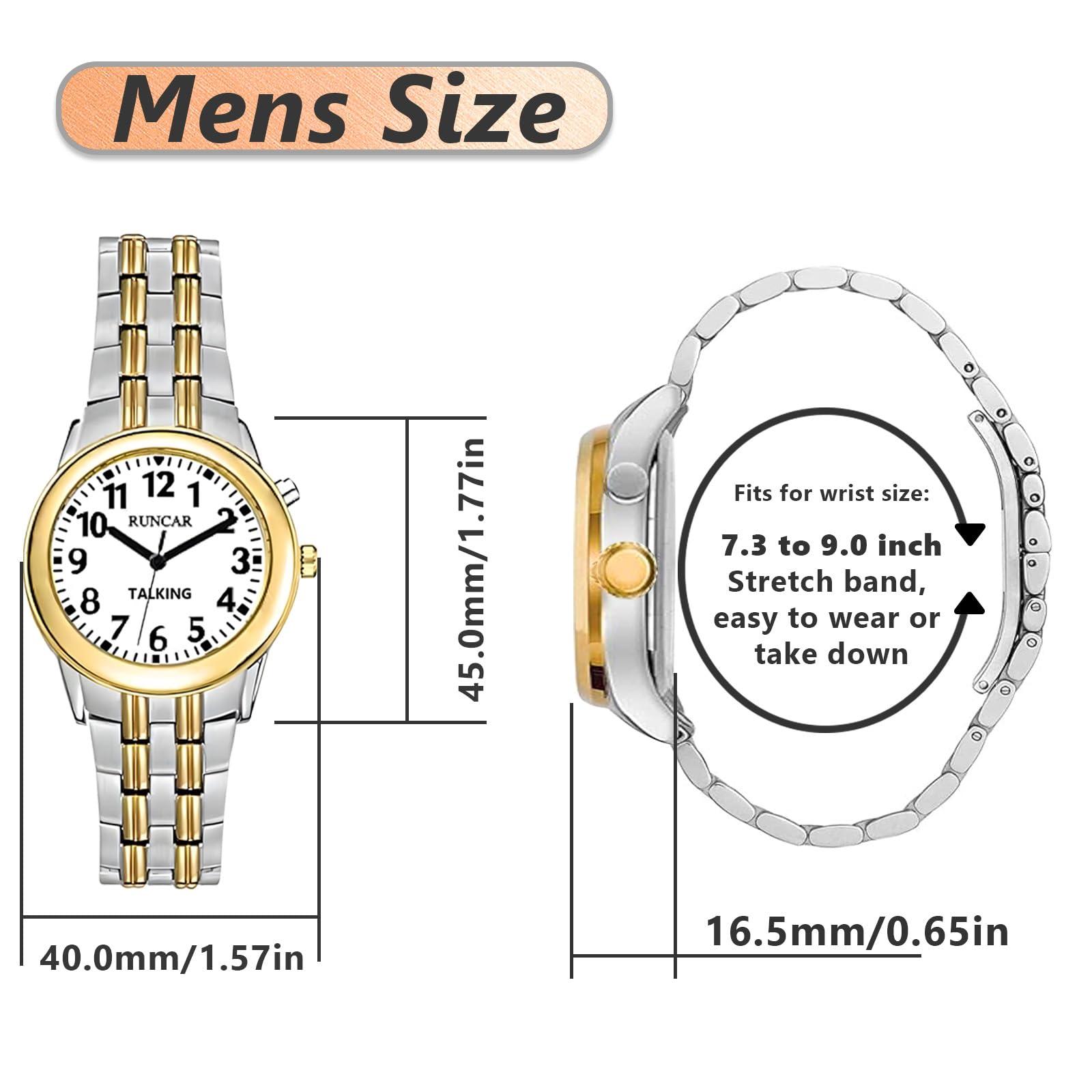 RUNCAR RUNCAR American English Talking Watch for Men Speaks The Time, Date and Alarm Time Clearly and Loudly for The Visually Impaired Seniors Blind