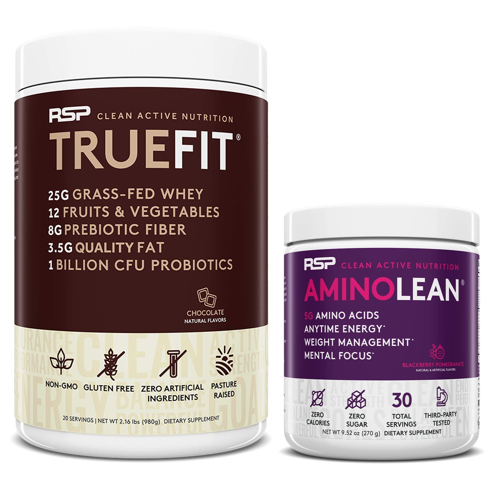 RSP NUTRITION RSP NUTRITION TrueFit Protein Powder (Chocolate 2 LB) with AminoLean Pre Workout Energy (BlackBerry Pomegranate 30 Servings)