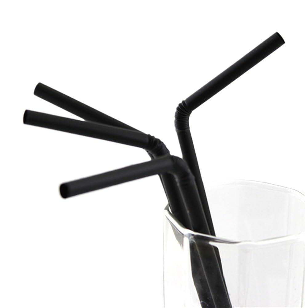 LJJCSFF 200 Pcs Black Plastic Drinking Straws Long Bendy Straws Disposable Flexible Drinking Straws Party Decorations Straws For Juice Cocktails