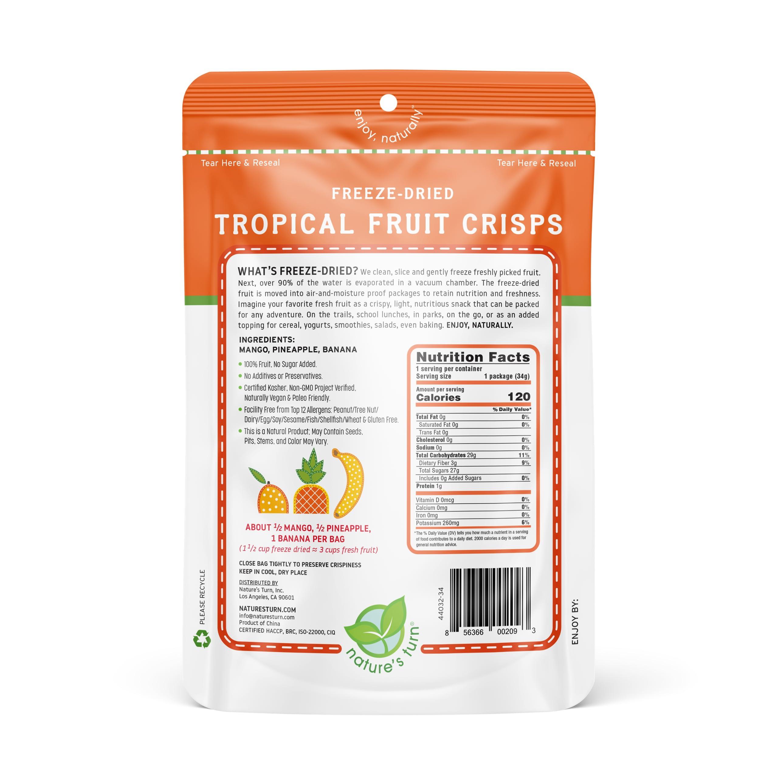 Nature\'s Turn Natures Turn Freeze-Dried Fruit Snacks, Strawberry and Tropical Crisps, Pack of 12 (1.2 oz Each)