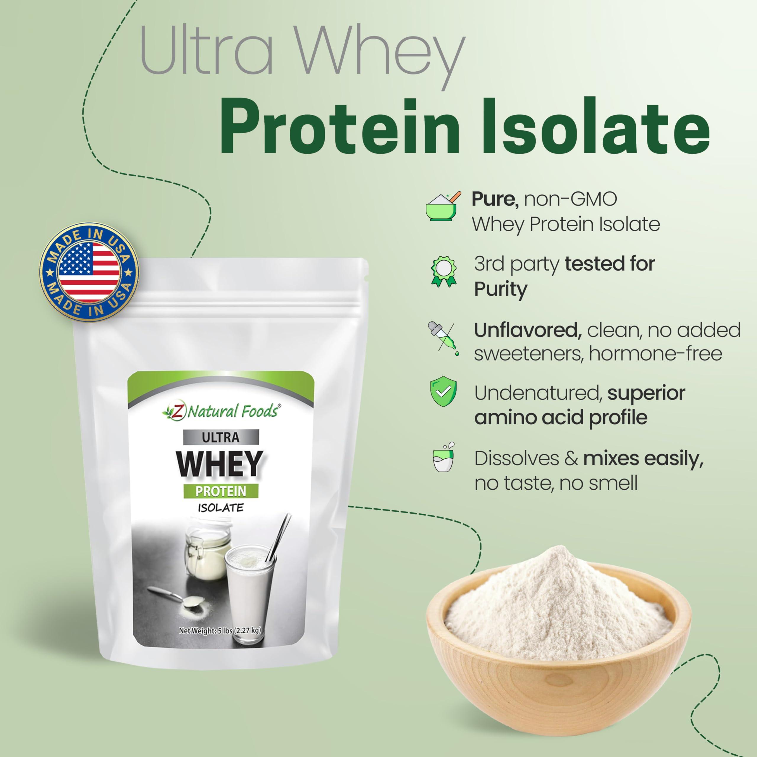 Z Natural Foods Z Natural Foods Ultra Whey Protein Isolate Powder - Pure, Unflavored, Unsweetened Whey Protein Powder - Flavorless Whey Isolate with Vital Proteins for Fitness, Sports Nutrition, Immune Support, 5 lb