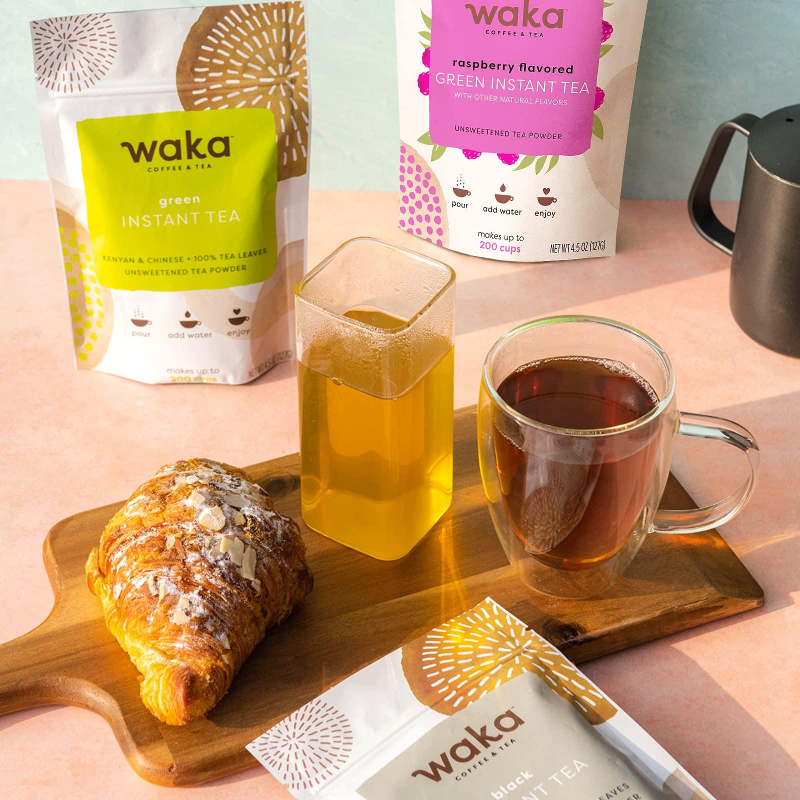 Waka Coffee Waka Instant Tea Mix, 3 Bag Bundle - 100% Tea Leaves, No Additives, Unsweetened Tea Powders - Kenyan Black, Classic Green, Raspberry Flavored Green (4.5oz Each)