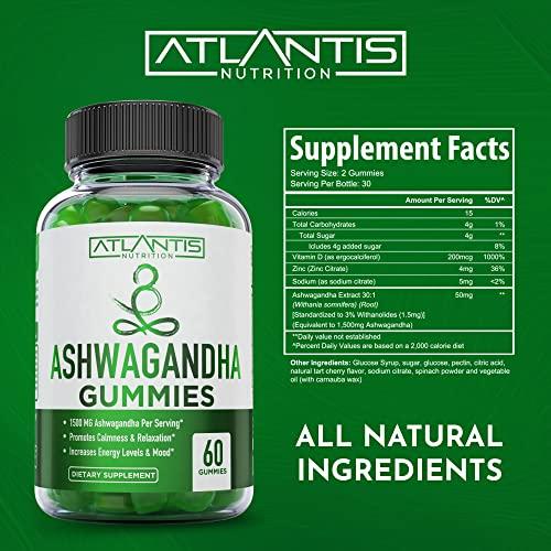 Atlantis Nutrition Ashwagandha & Magnesium Gummies for Improved Sleep & Strengthened Body Functions. Ashwagandha Boosts Mood & Energy - Magnesium Helps Recover Muscles & Relieves Cramps - Vegan